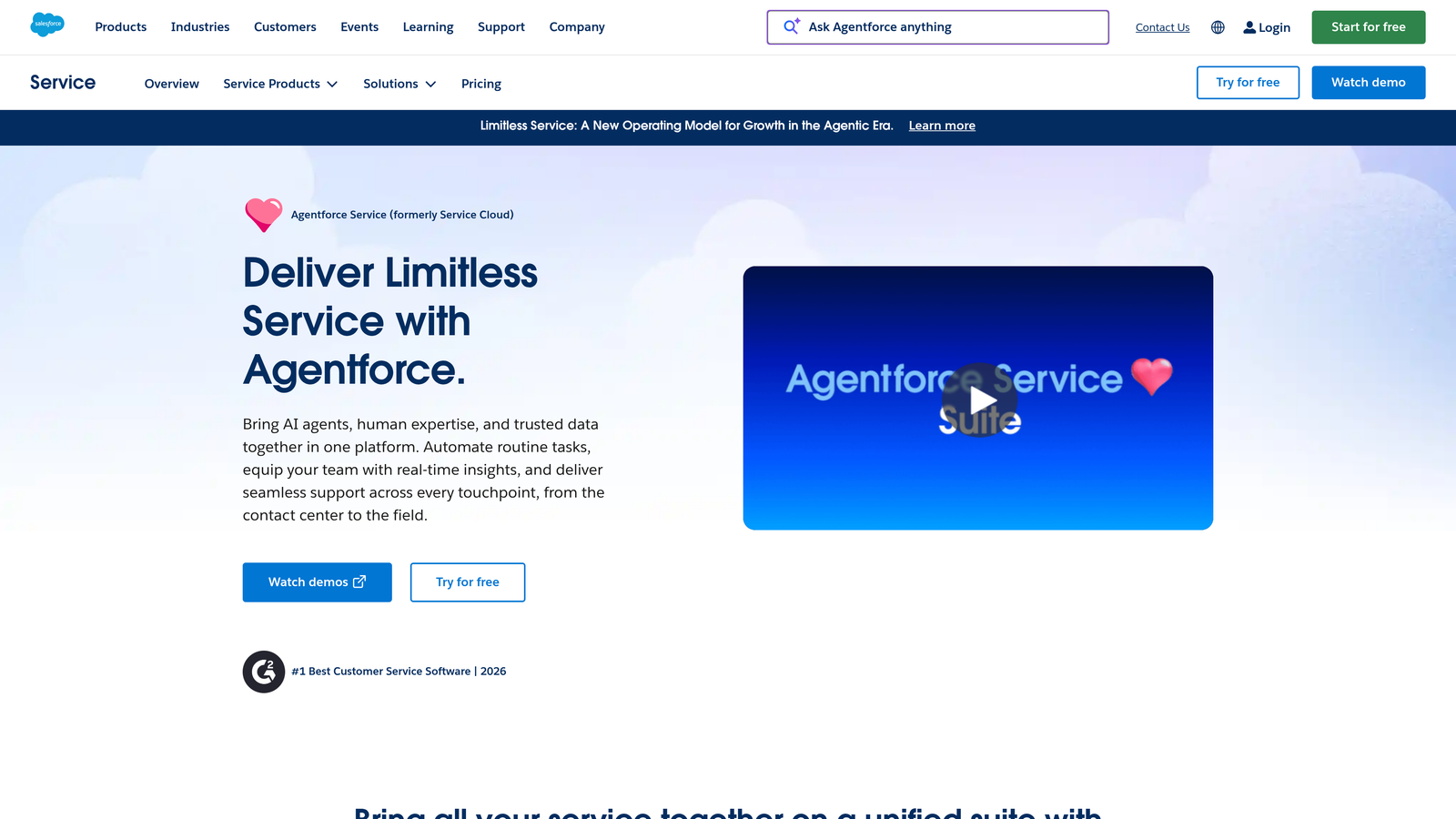 Screenshot of Salesforce Service Cloud website