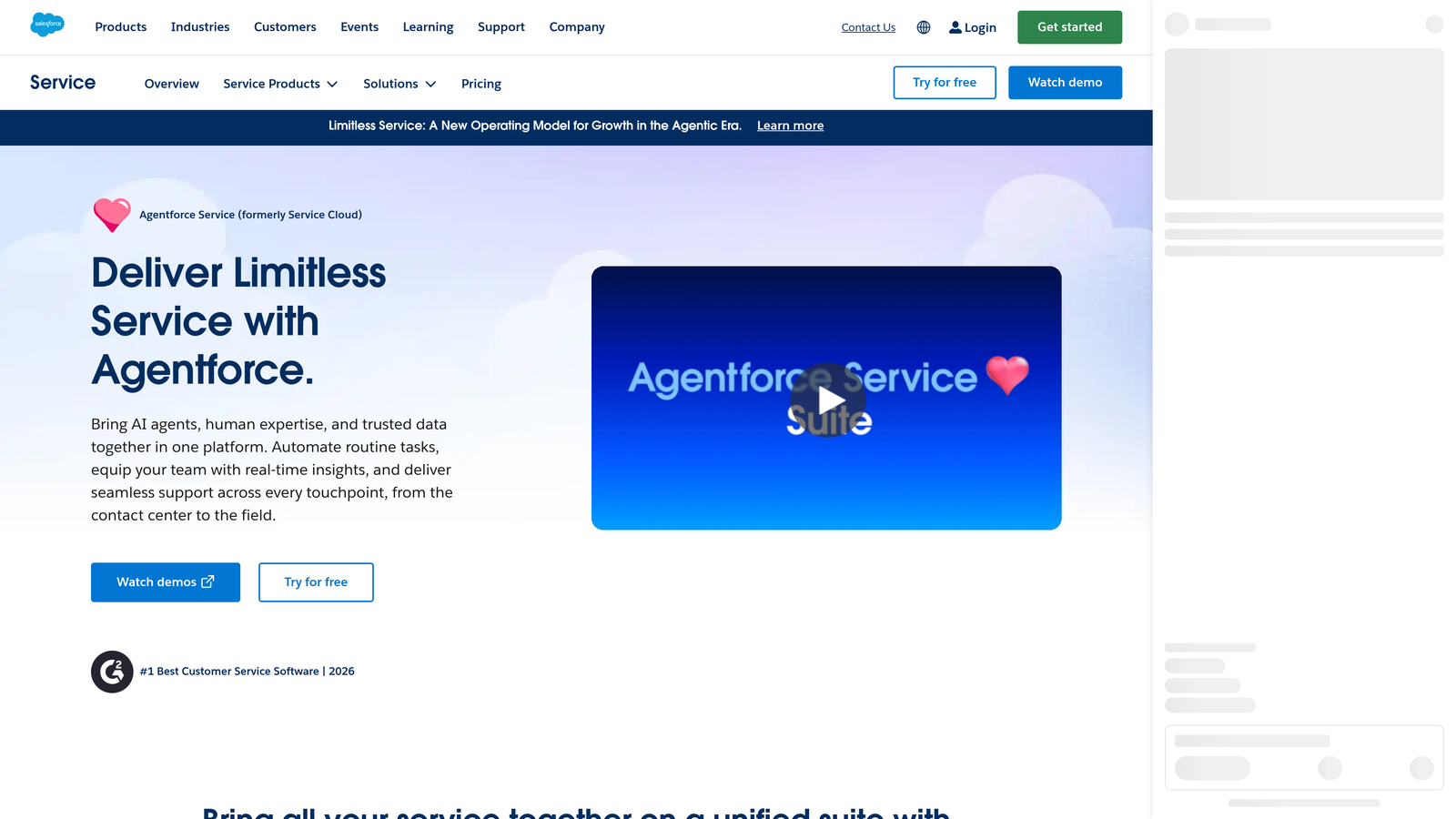 Screenshot of Salesforce Service Cloud website