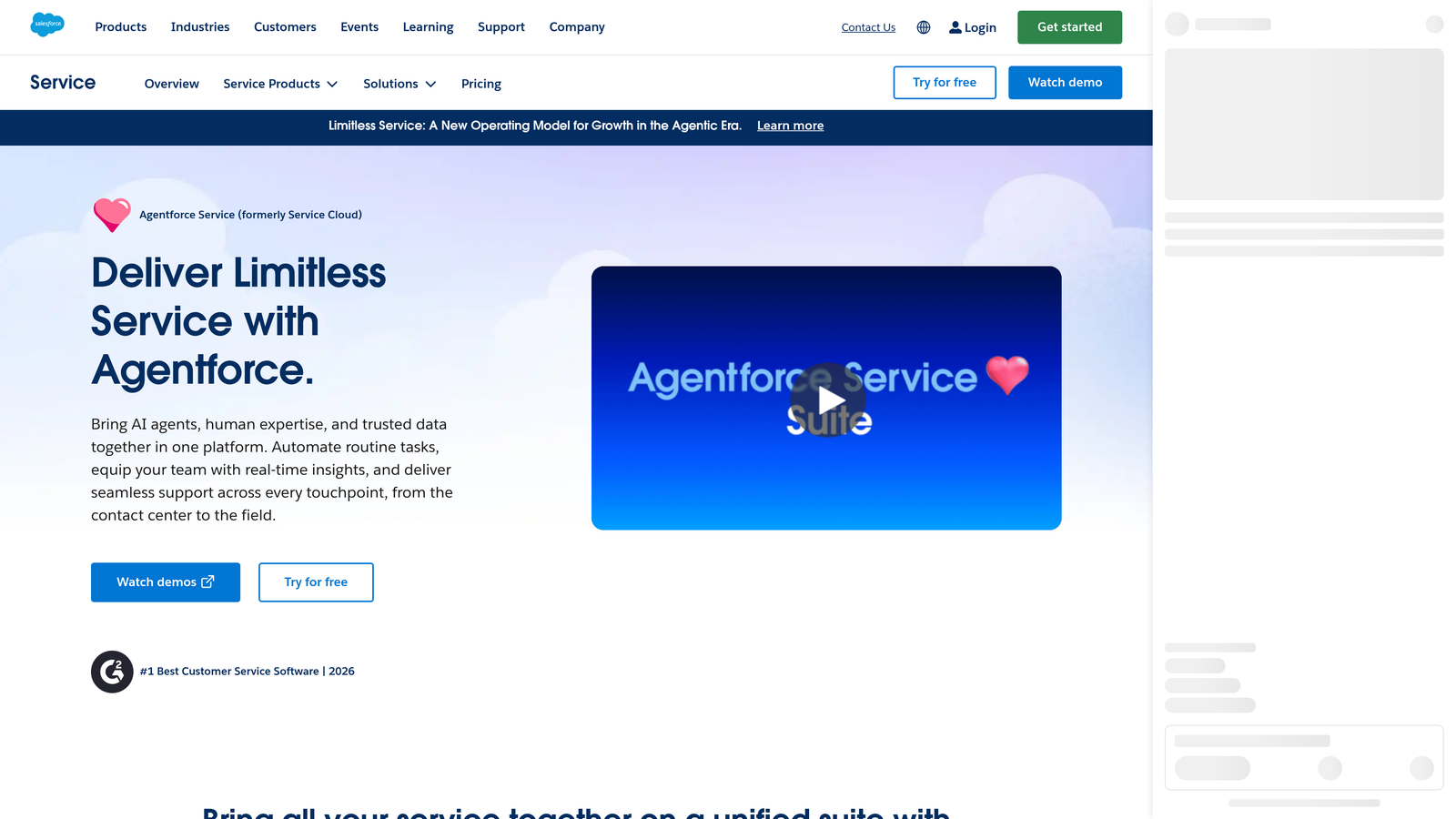 Screenshot of Salesforce Service Cloud website