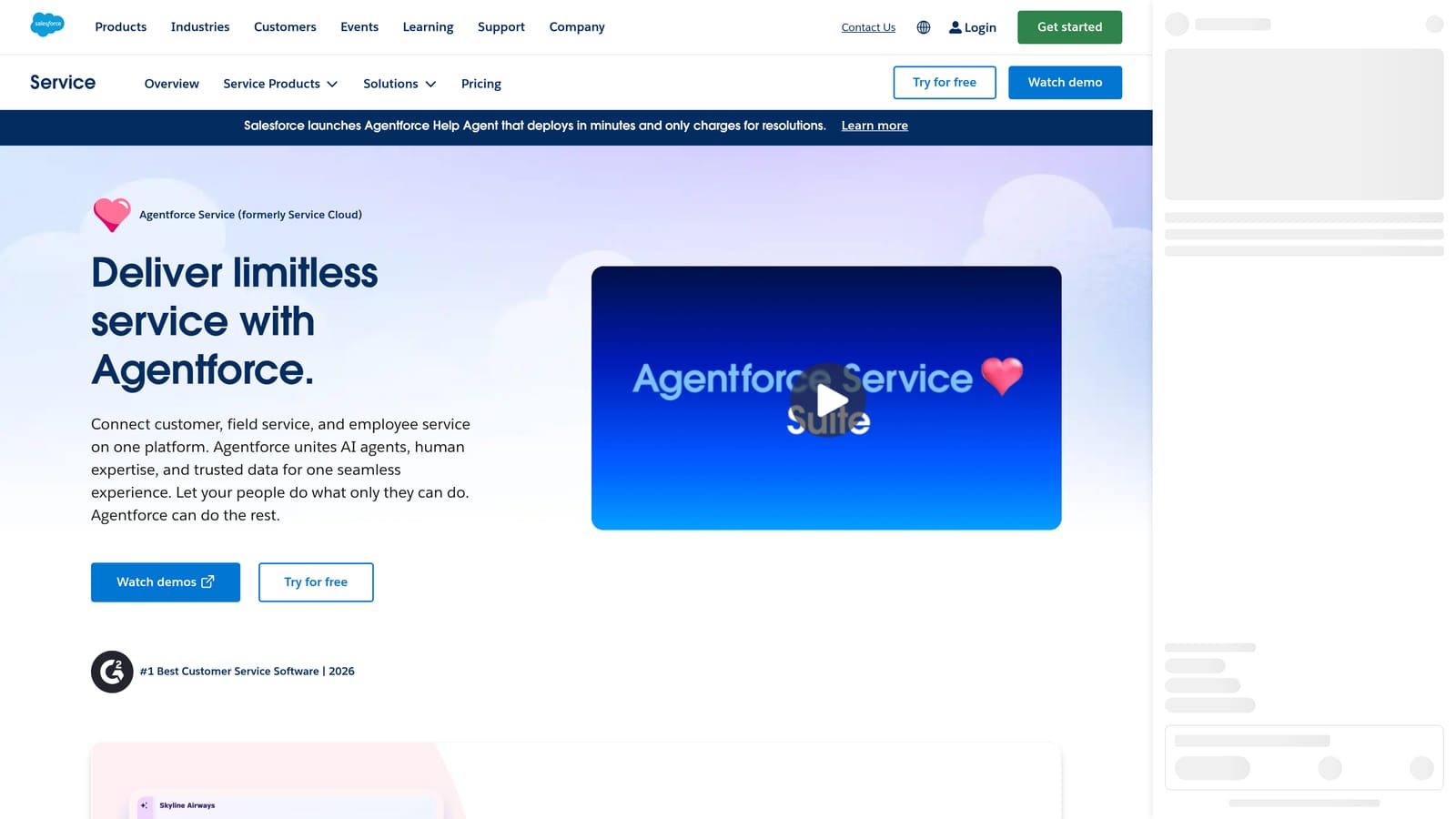 Screenshot of Salesforce Service Cloud website
