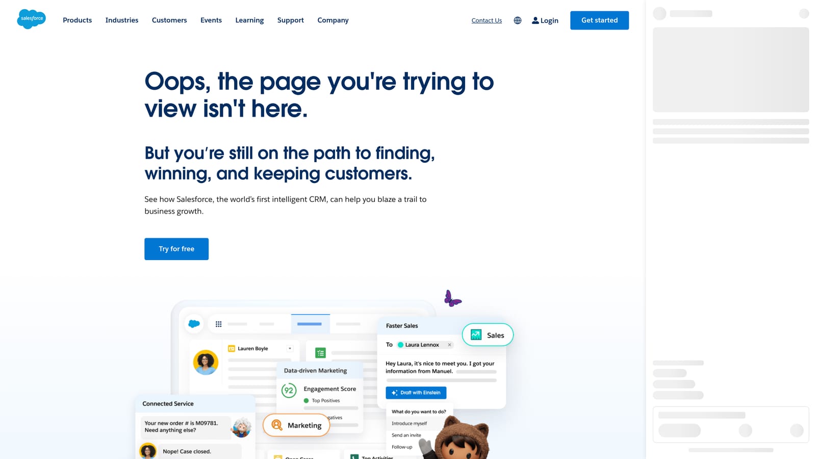 Screenshot of Salesforce Service Cloud website