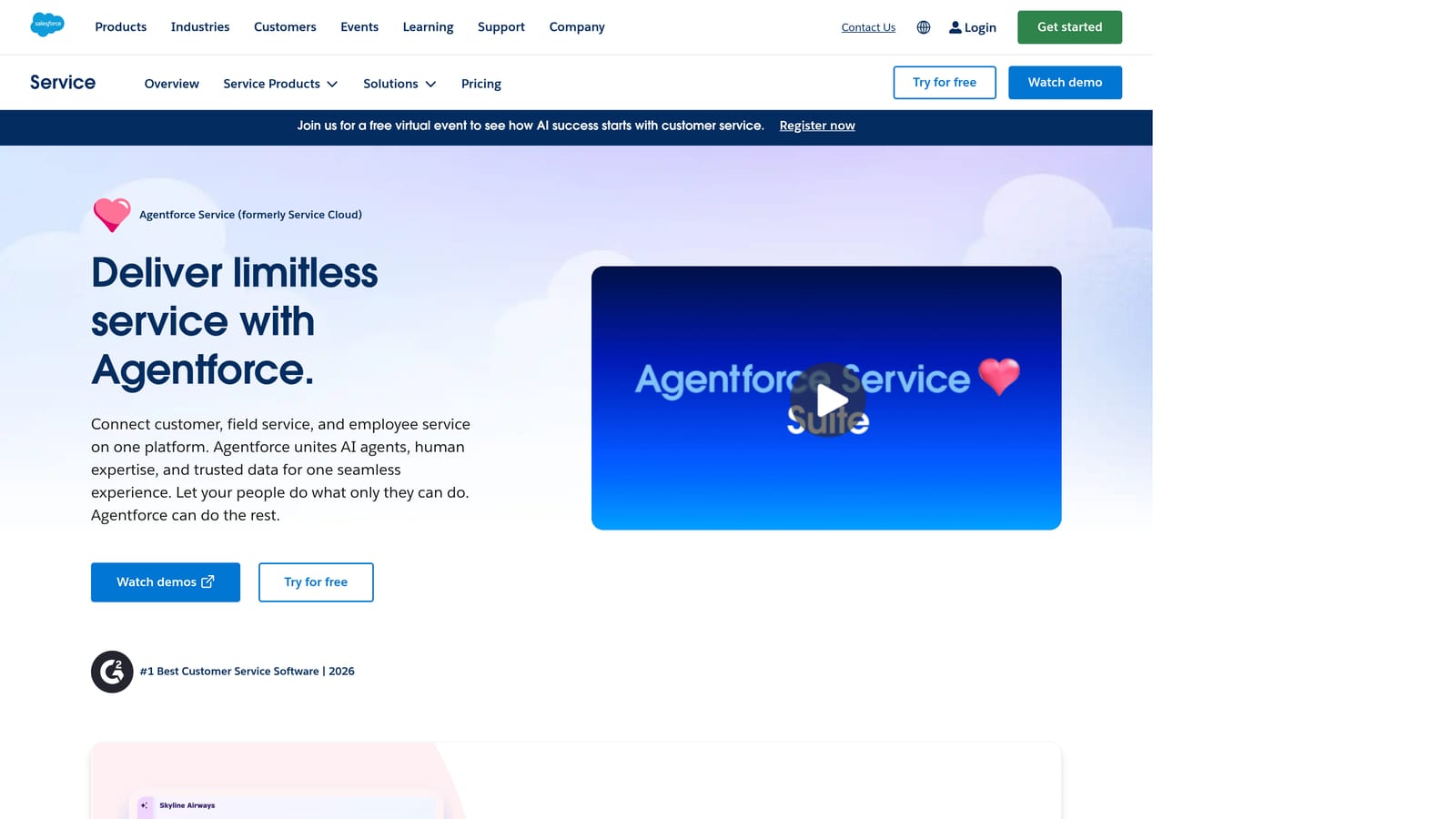 Screenshot of Salesforce Service Cloud website