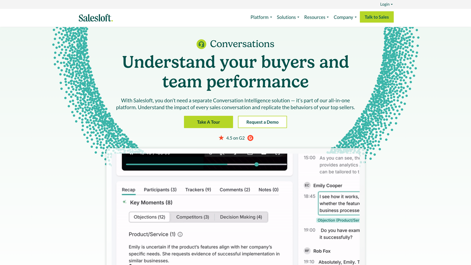 Screenshot of Salesloft Conversations website