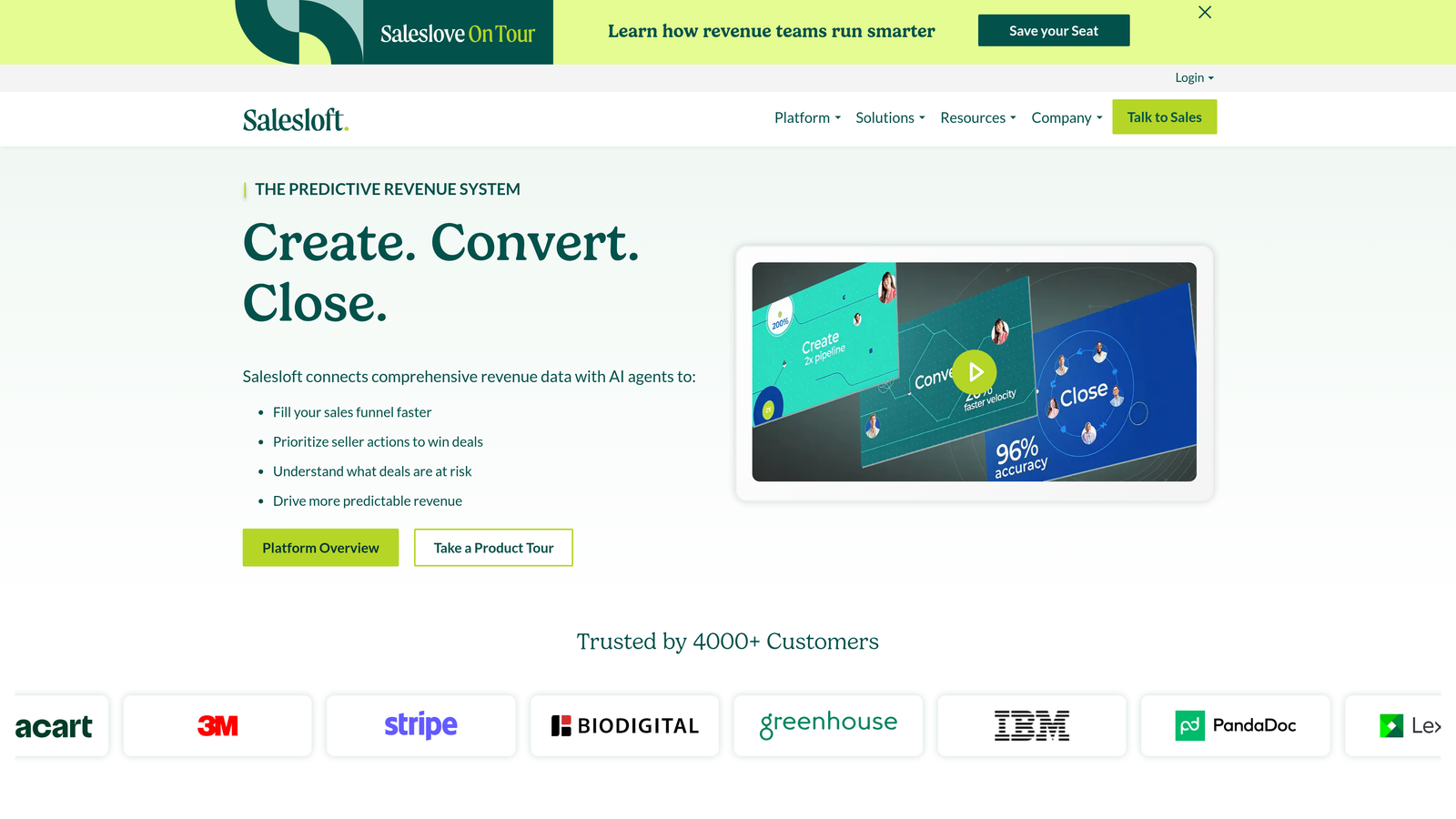 Screenshot of Salesloft website
