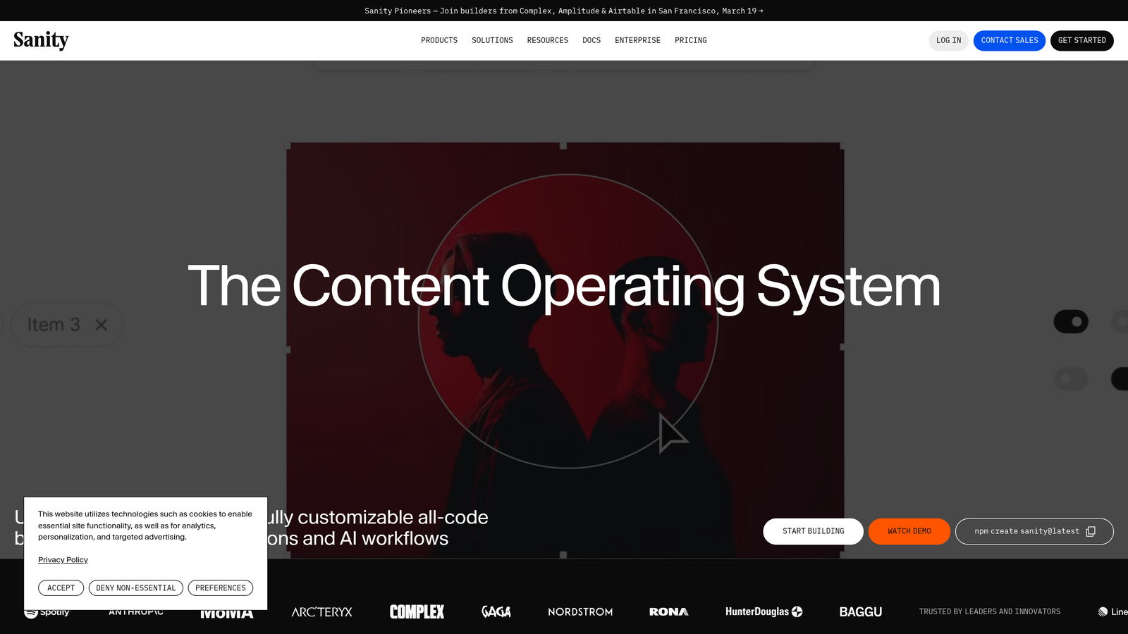 Screenshot of Sanity.io website
