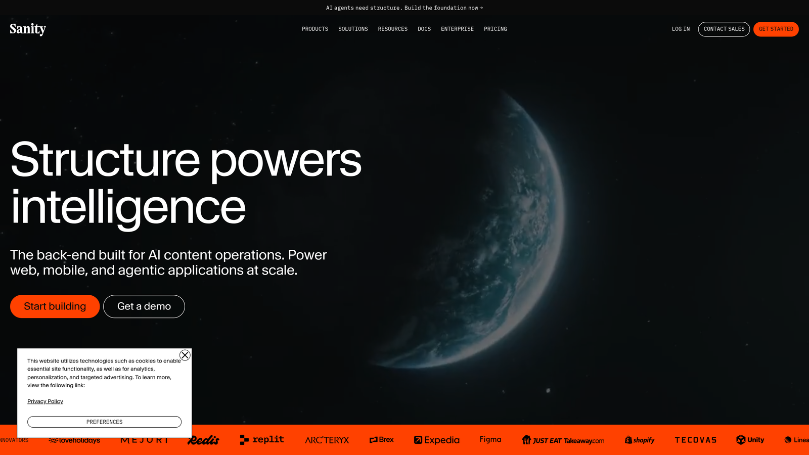 Screenshot of Sanity.io website