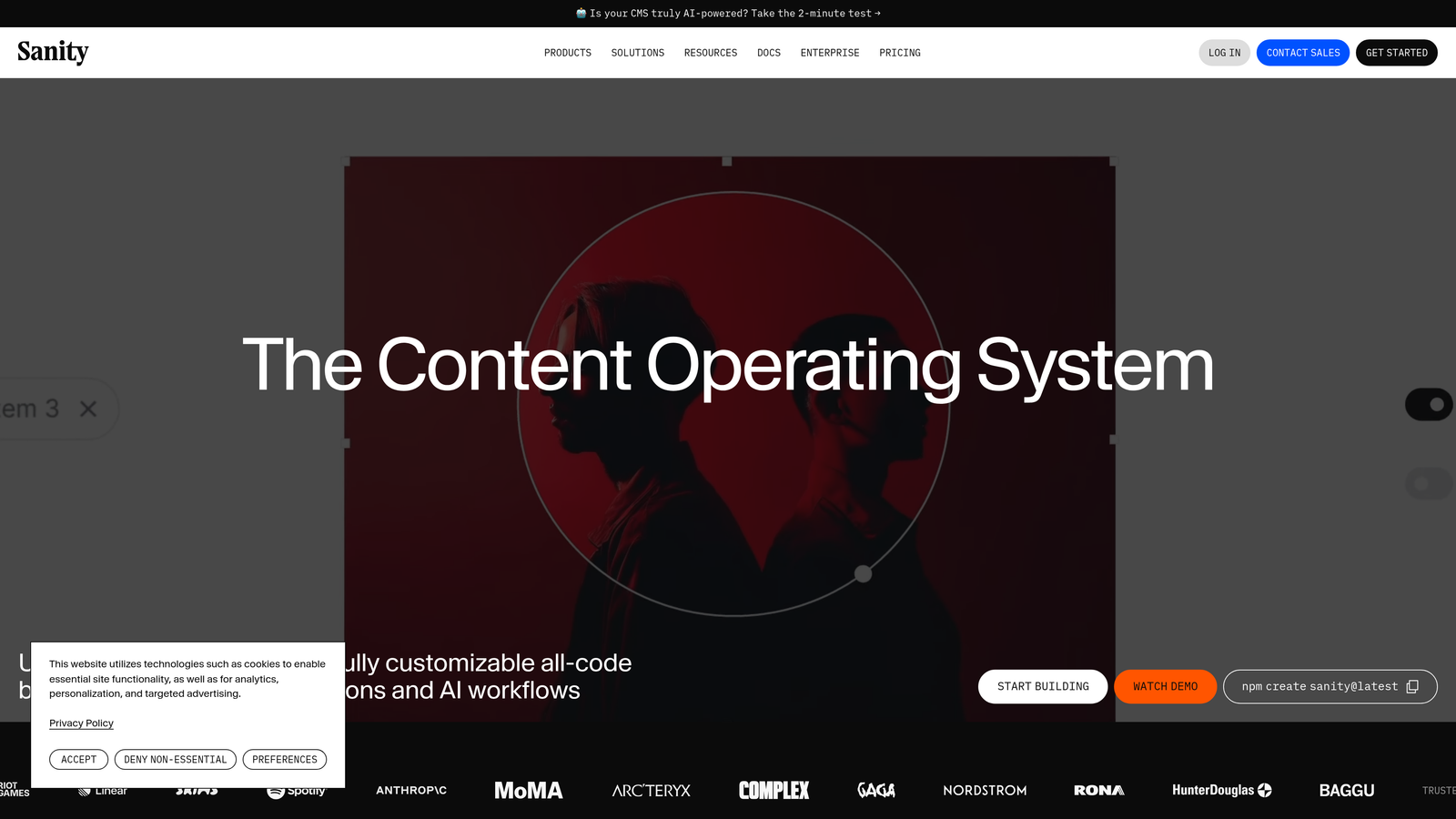 Screenshot of Sanity website homepage