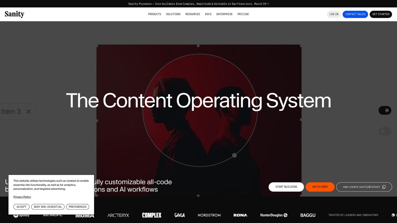 Screenshot of Sanity website