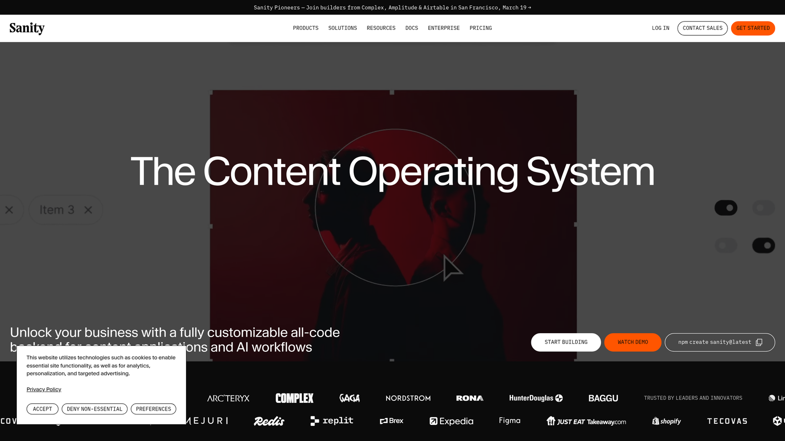 Screenshot of Sanity website