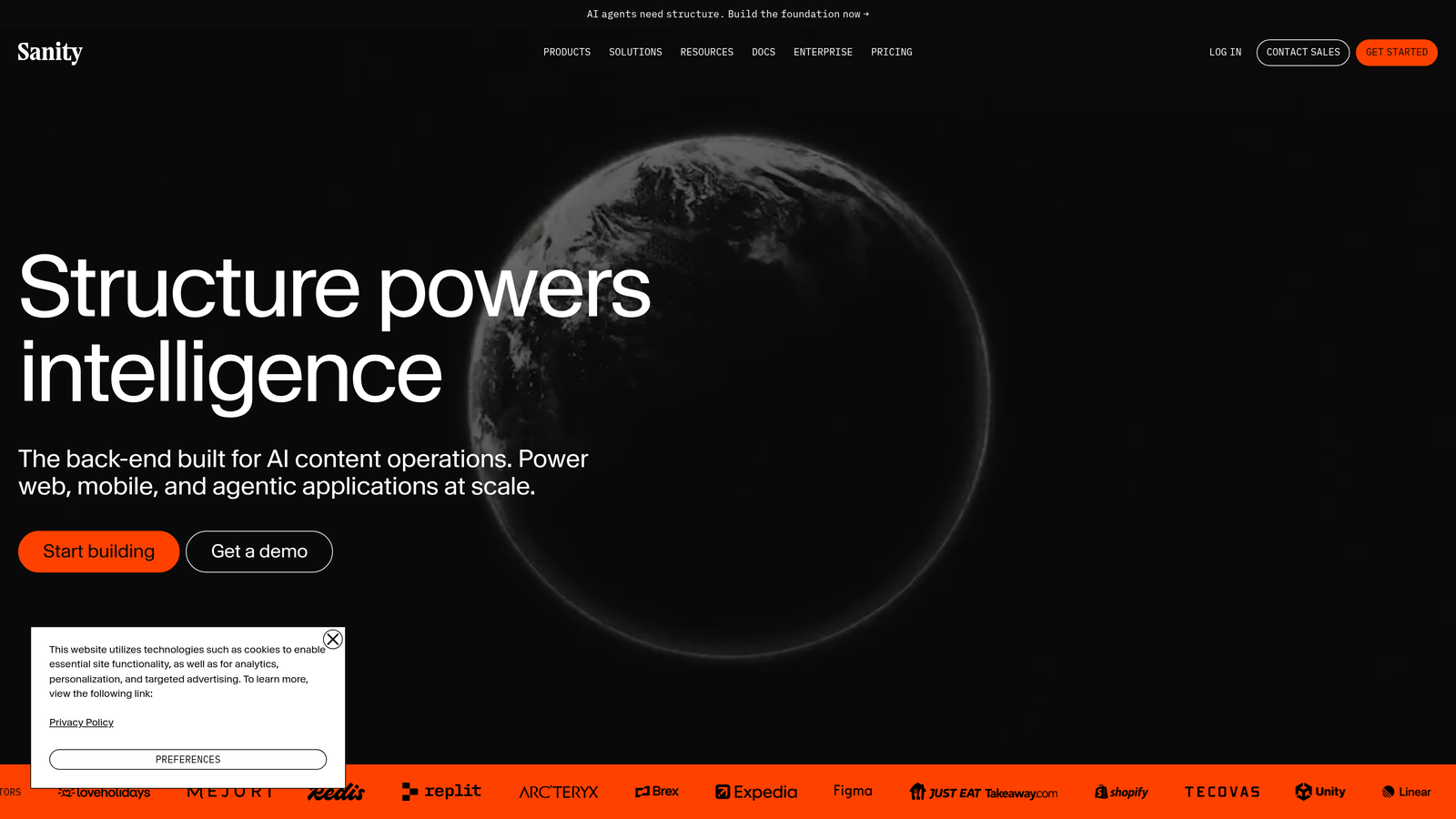 Screenshot of Sanity website