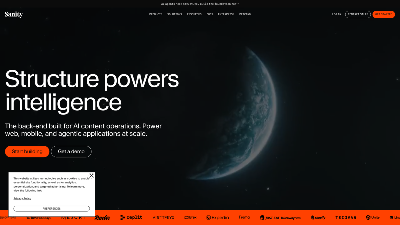 Screenshot of Sanity website