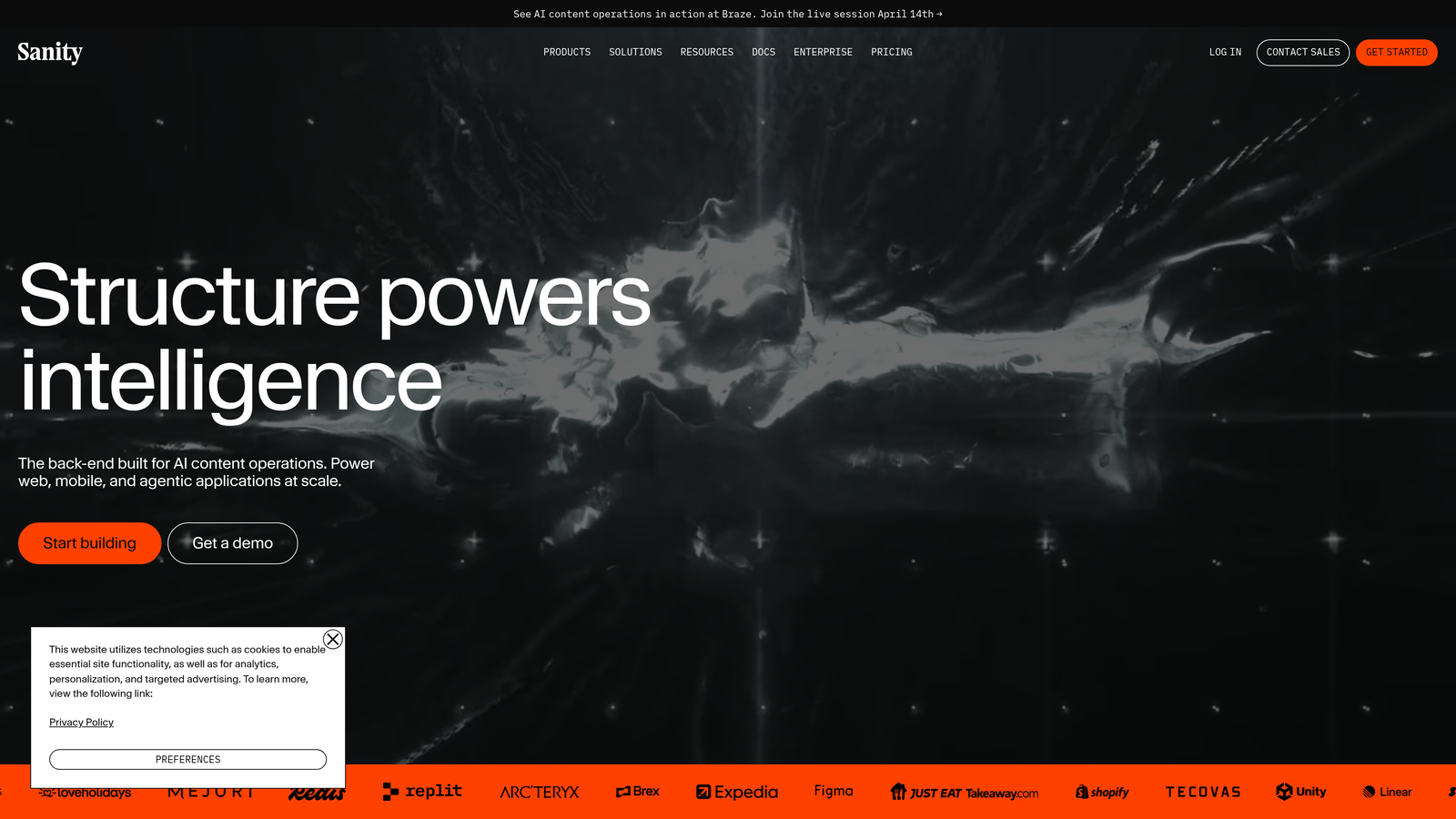 Screenshot of Sanity website