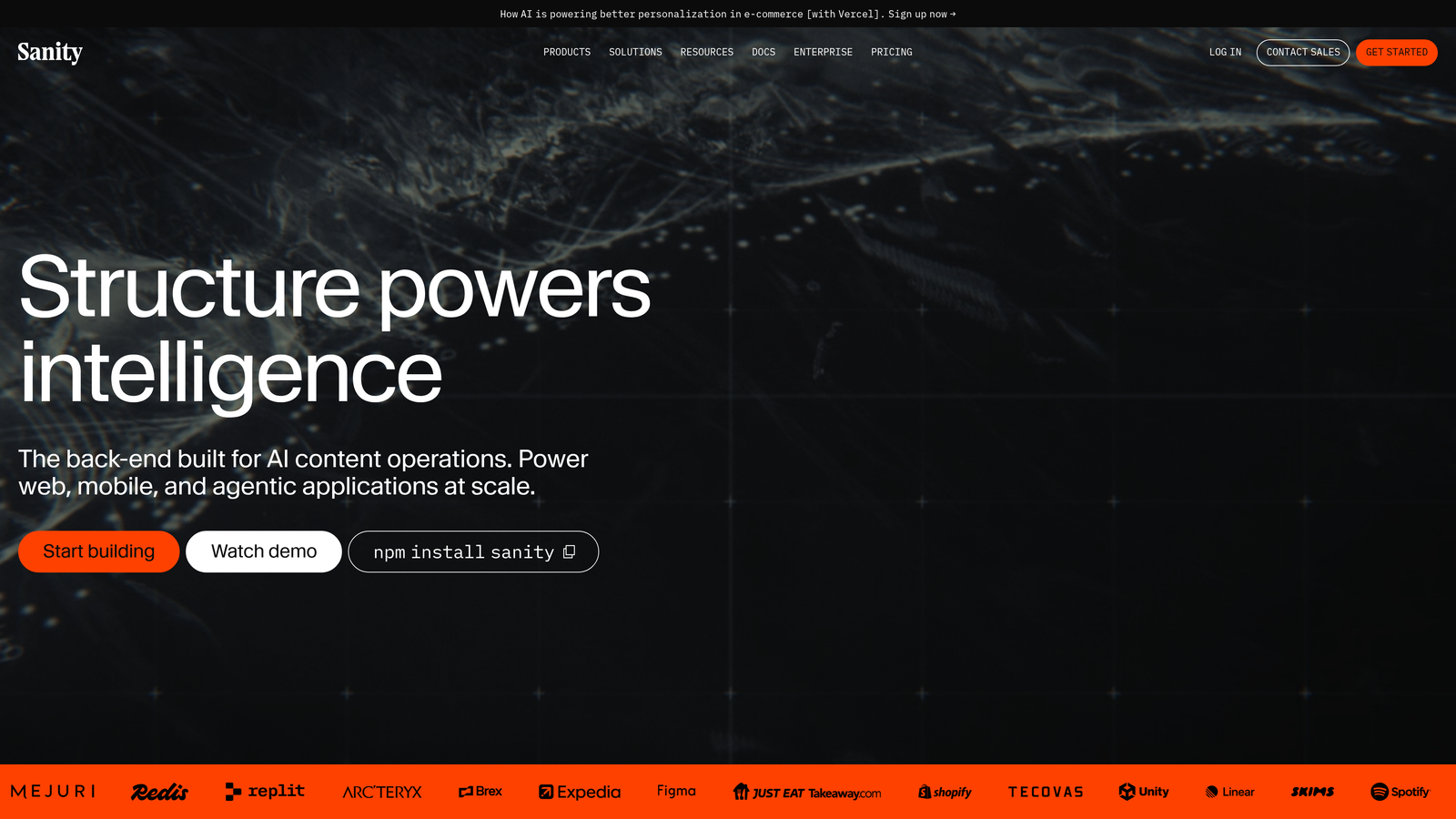 Screenshot of Sanity website