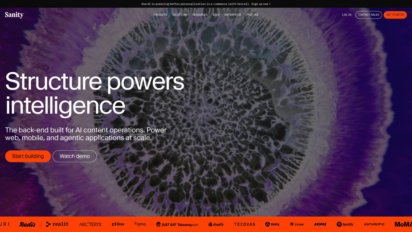 Screenshot of Sanity website
