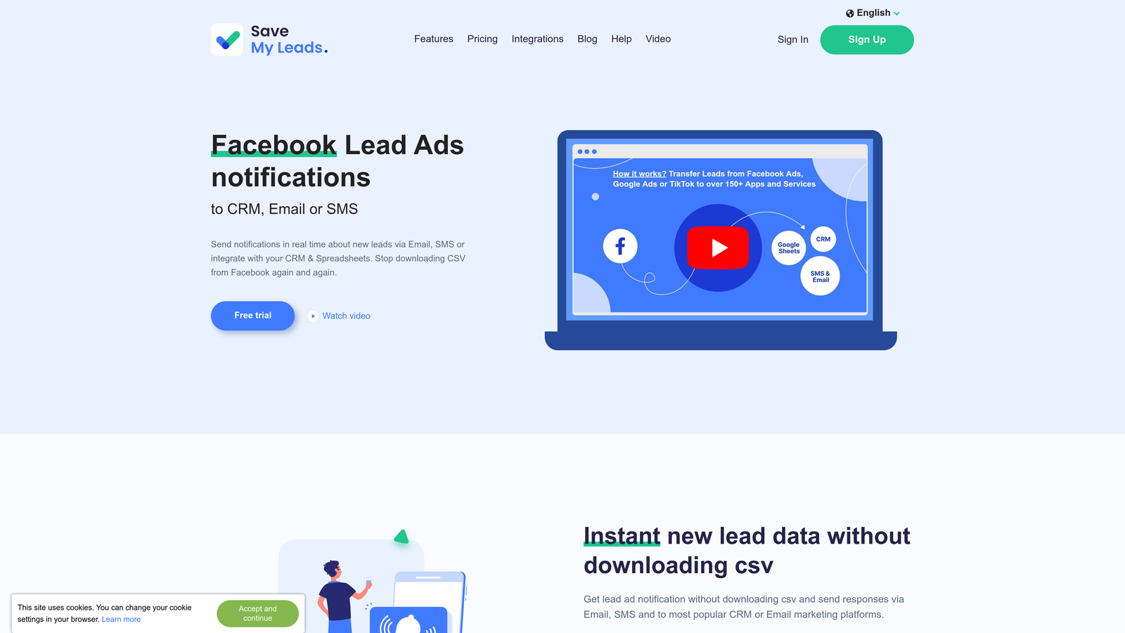 Screenshot of SaveMyLeads website