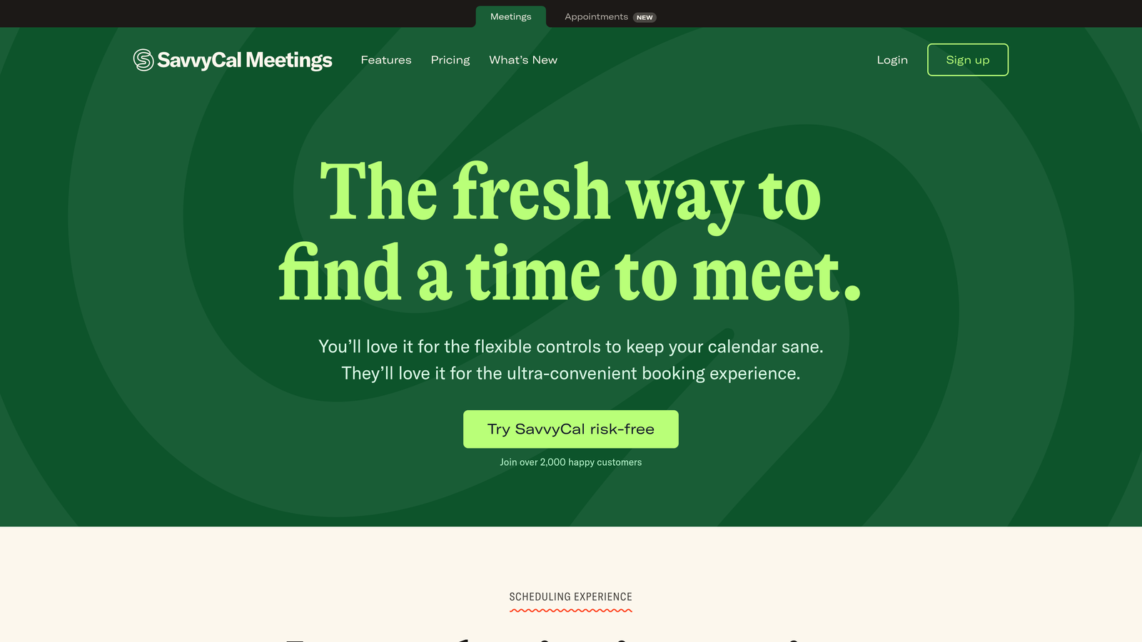 Screenshot of Savvycal website
