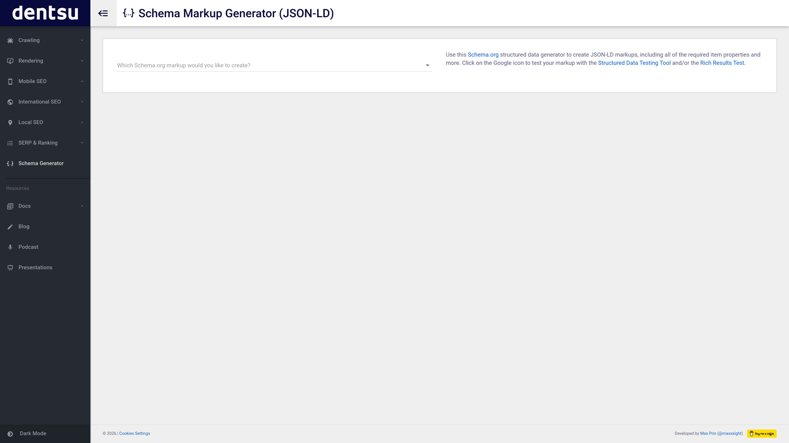Screenshot of Schema Markup Generator by Merkle website