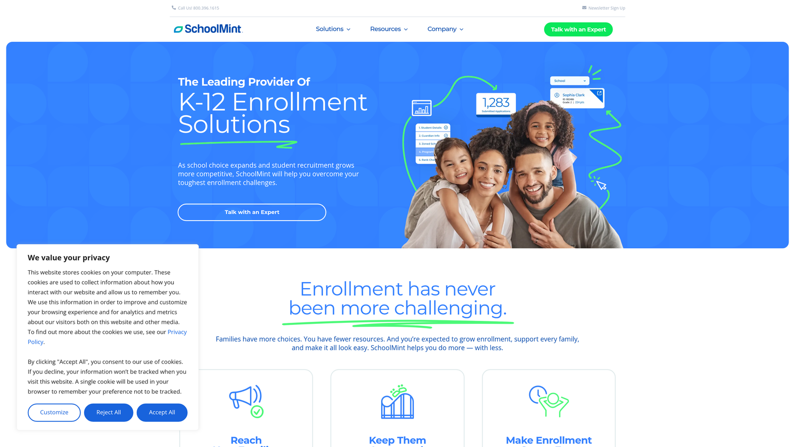 Screenshot of SchoolMint website