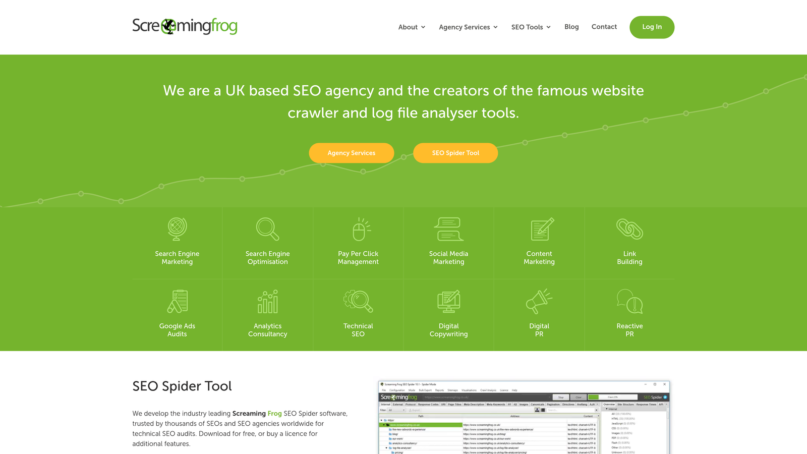 Screenshot of Screaming Frog SEO Spider website