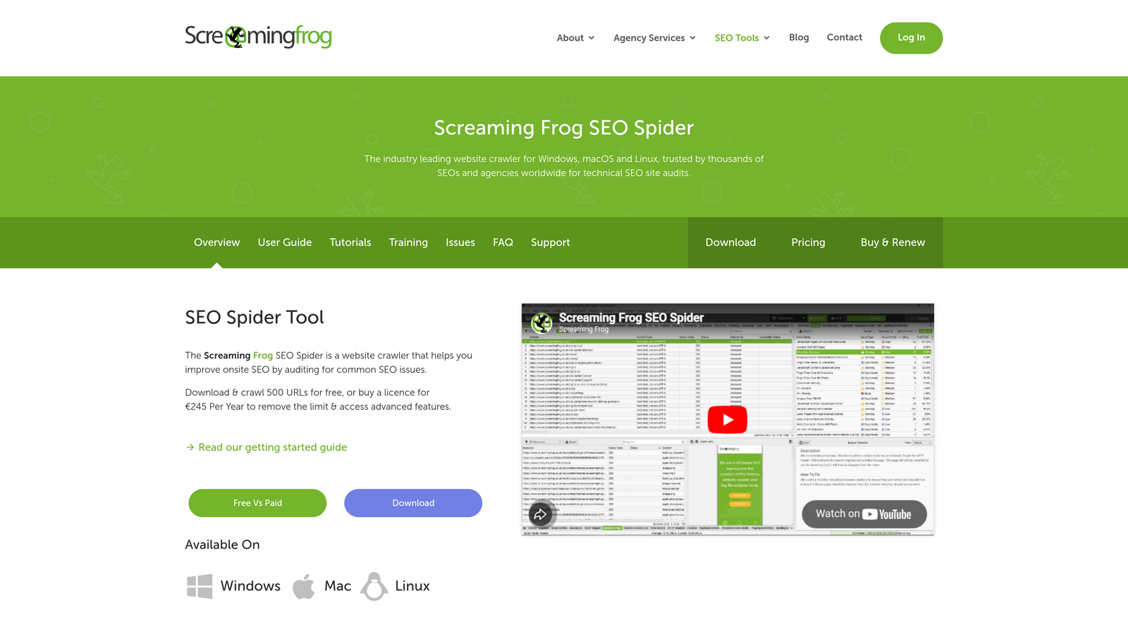 Screenshot of Screaming Frog SEO Spider website