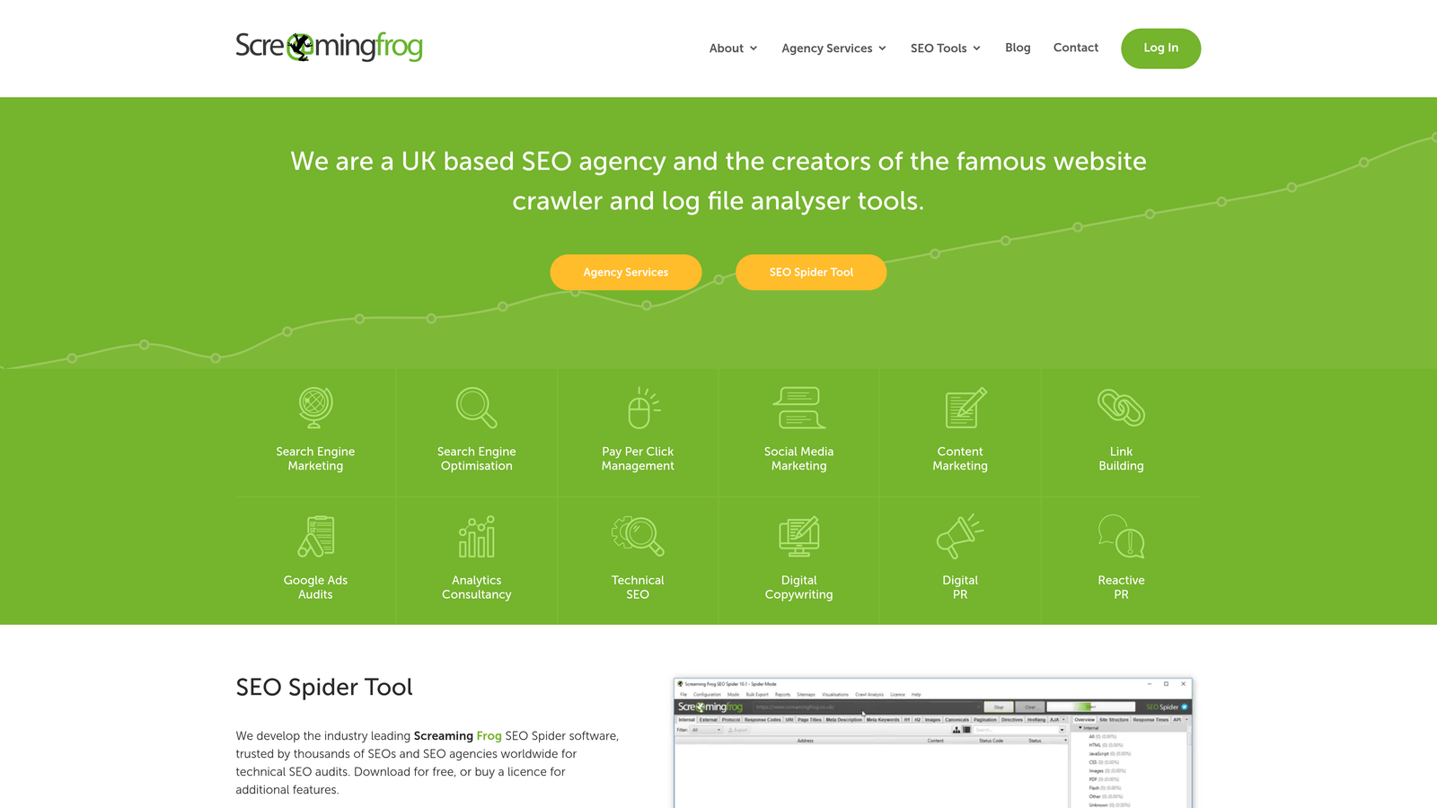 Screenshot of Screaming Frog SEO Spider website
