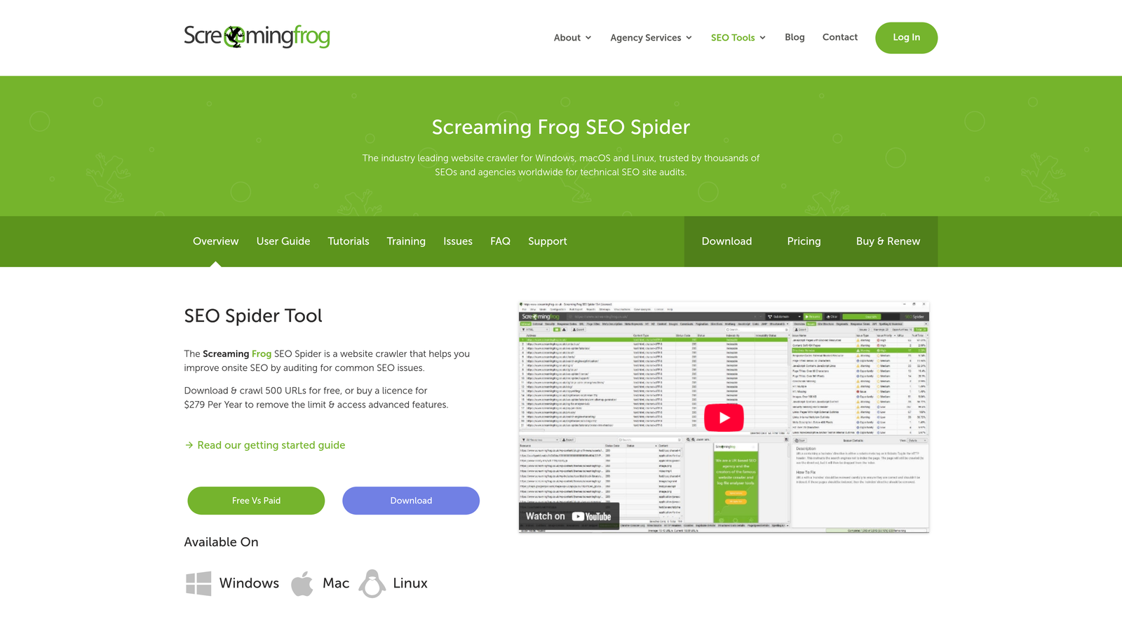 Screenshot of Screaming Frog SEO Spider website