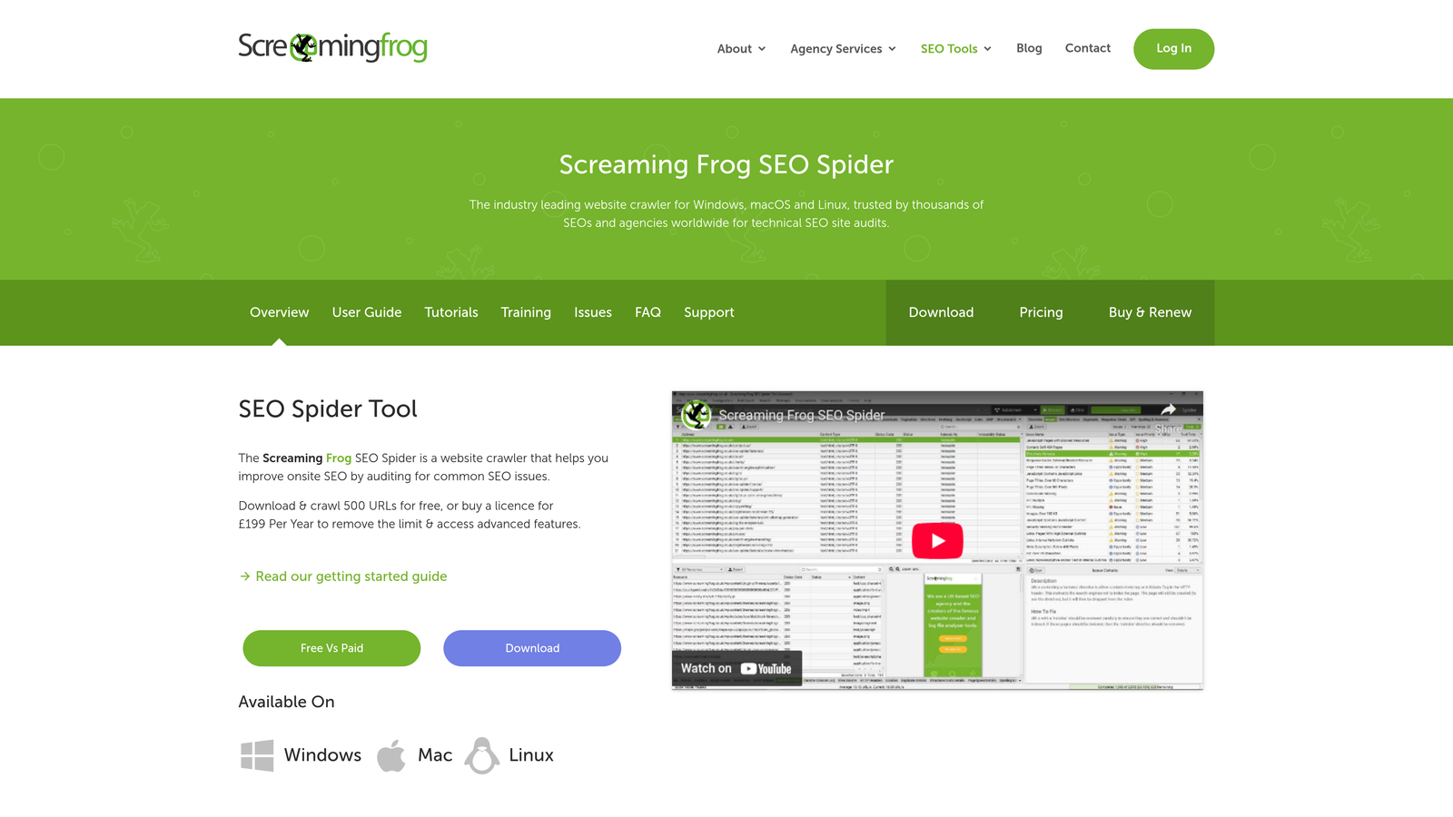 Screenshot of Screaming Frog SEO Spider website