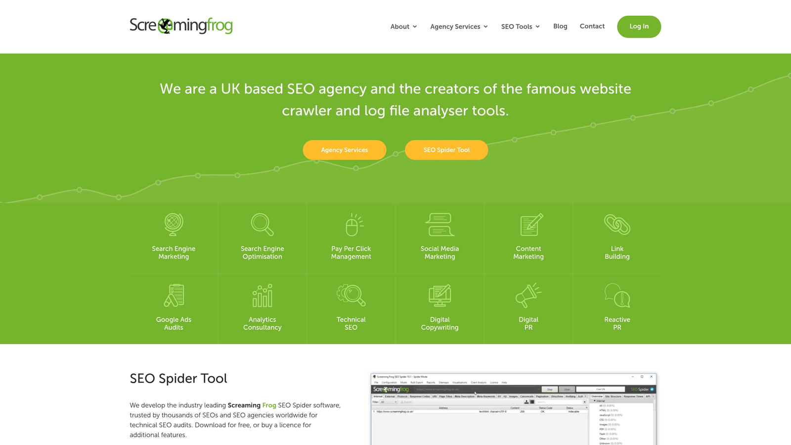 Screenshot of Screaming Frog SEO Spider website
