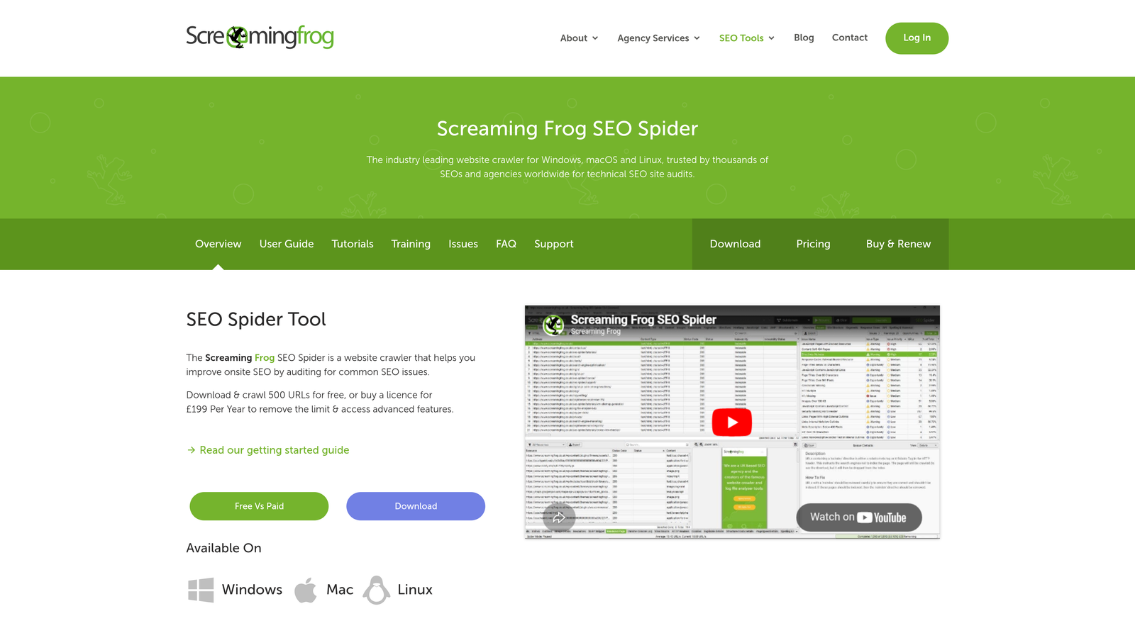 Screenshot of Screaming Frog SEO Spider website
