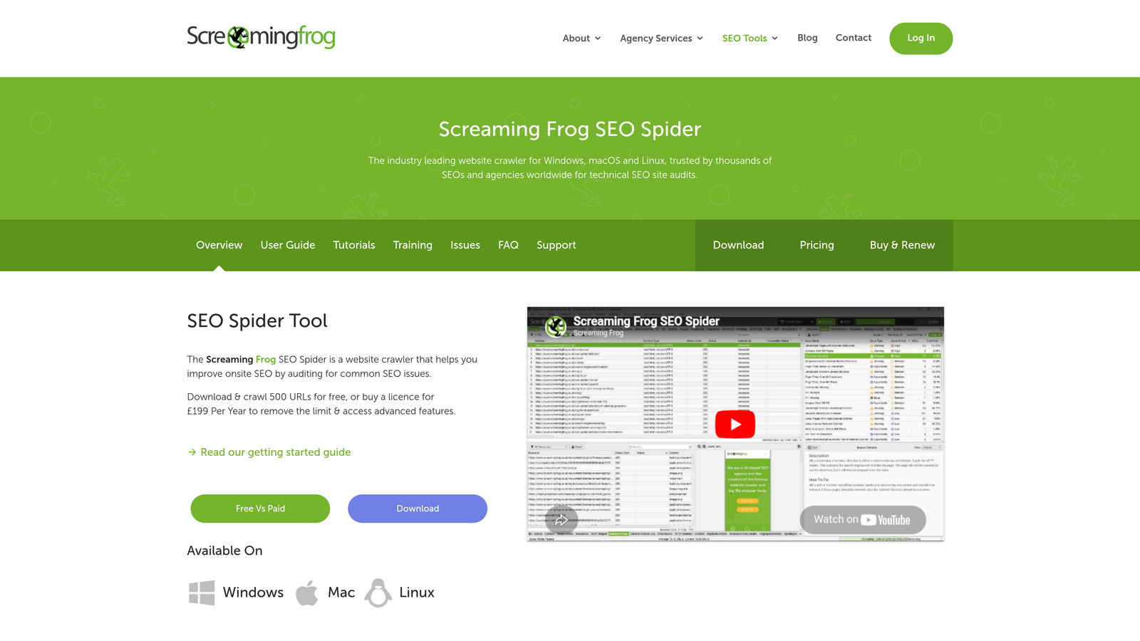 Screenshot of Screaming Frog SEO Spider website