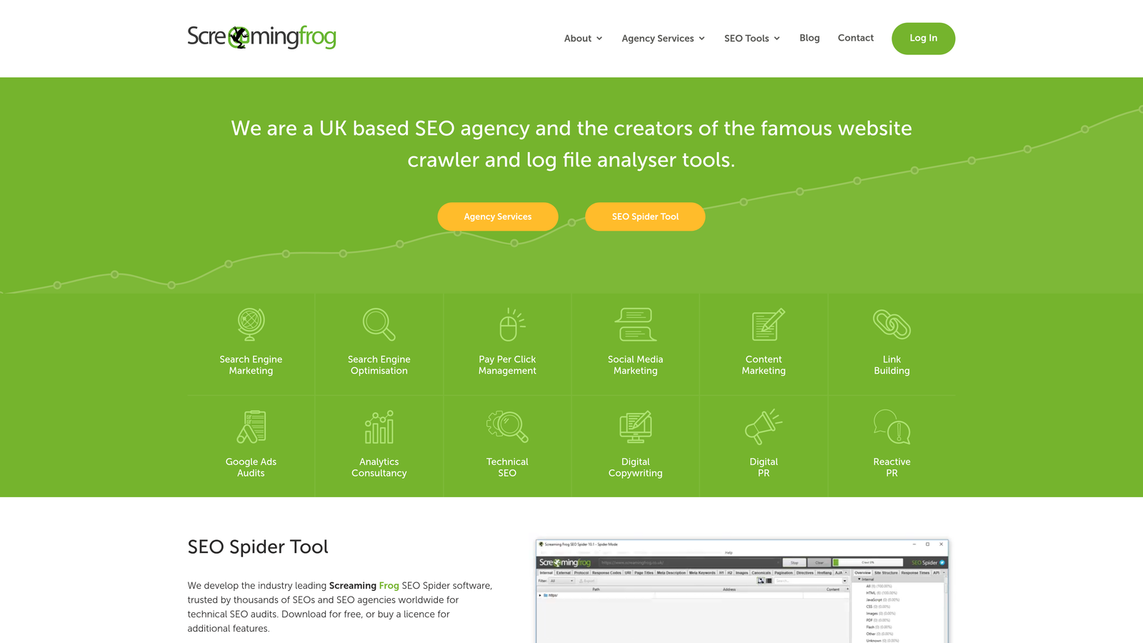 Screenshot of Screaming Frog SEO Spider website