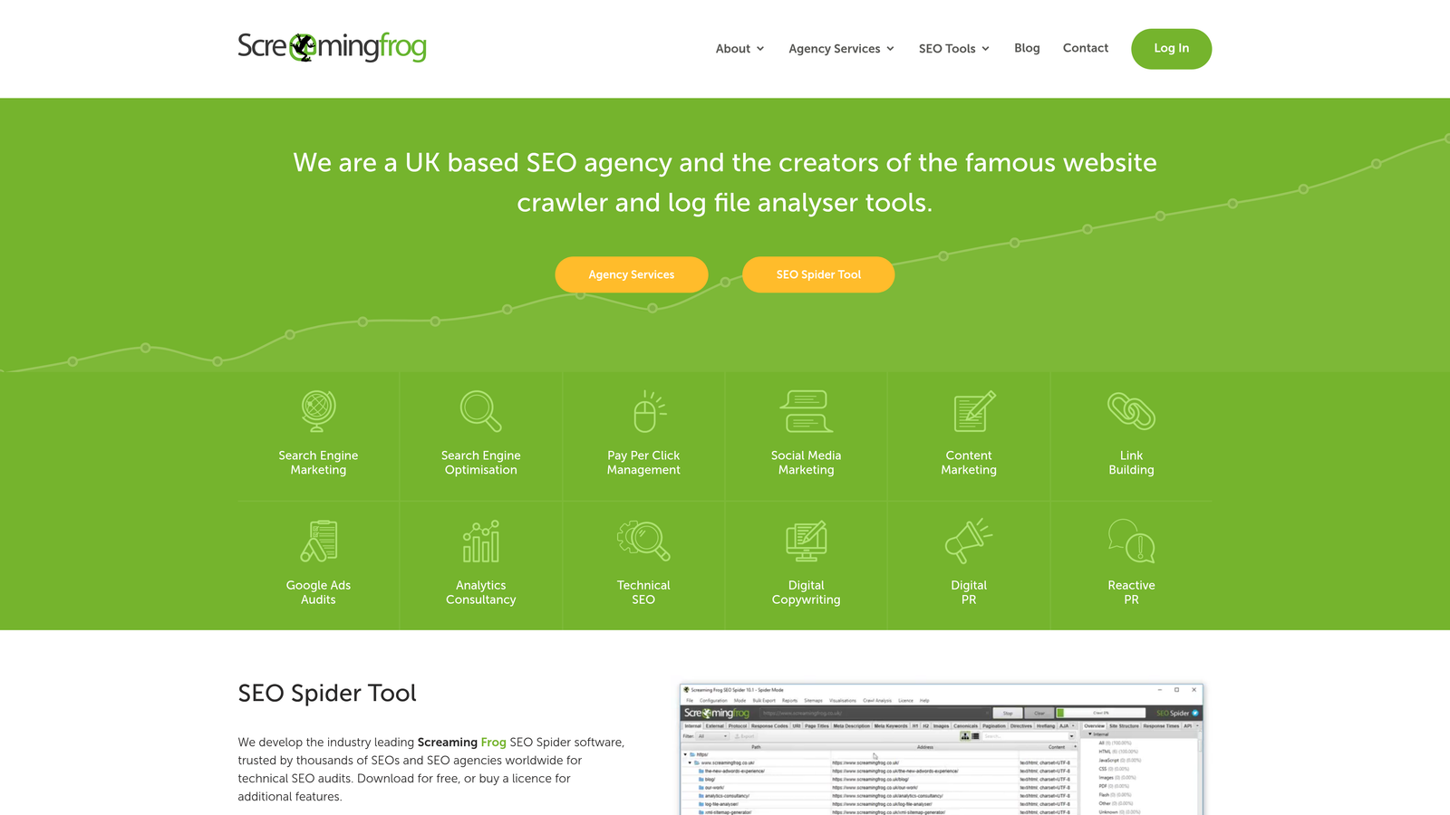 Screenshot of Screaming Frog SEO Spider website