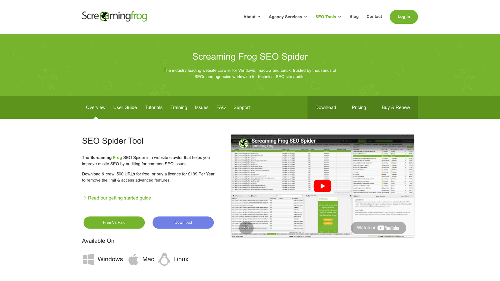Screenshot of Screaming Frog SEO Spider website