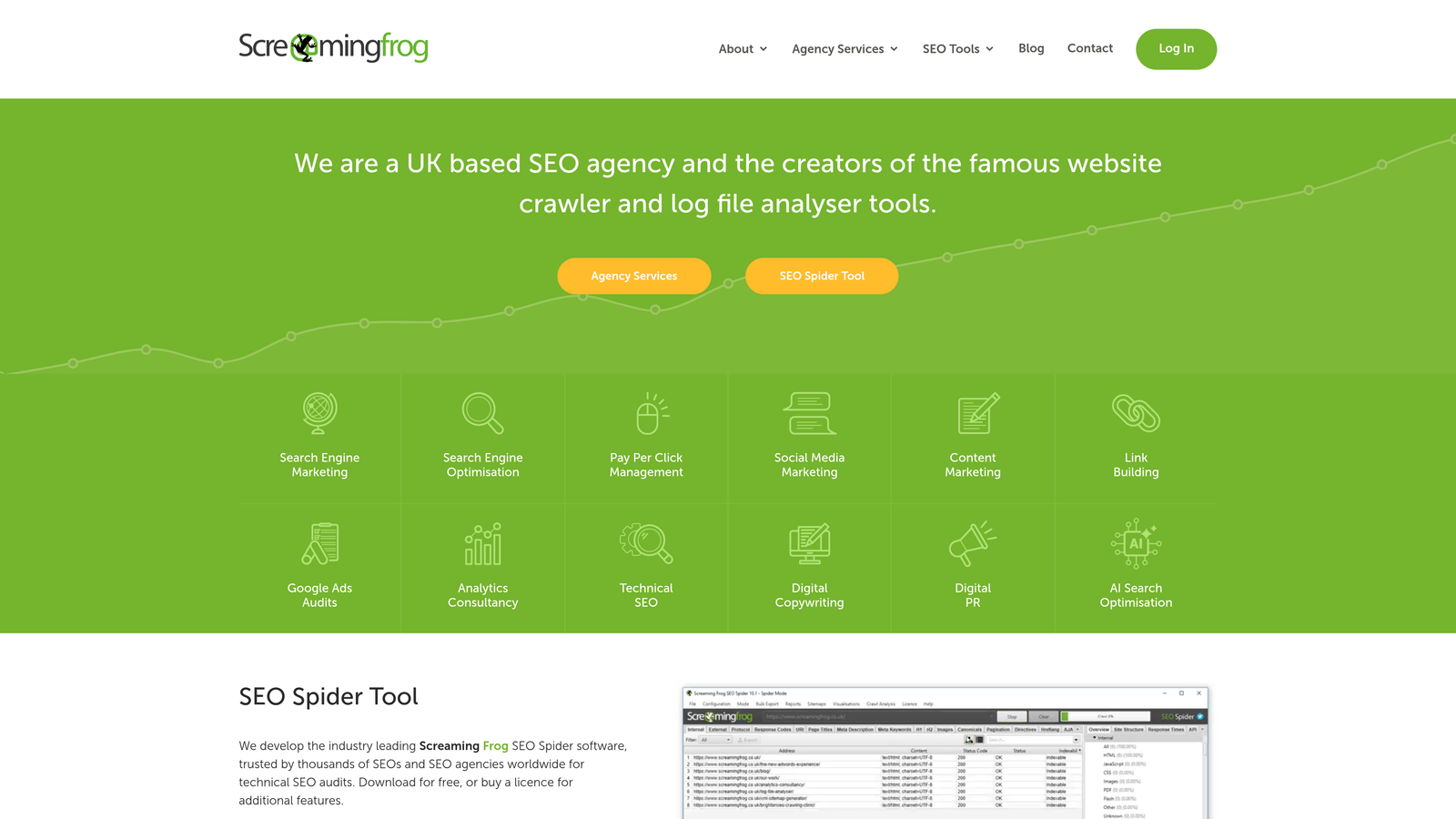 Screenshot of Screaming Frog SEO Spider website