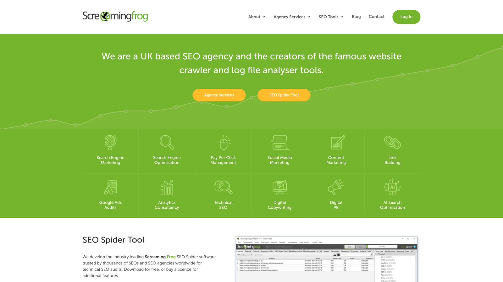 Screenshot of Screaming Frog SEO Spider website