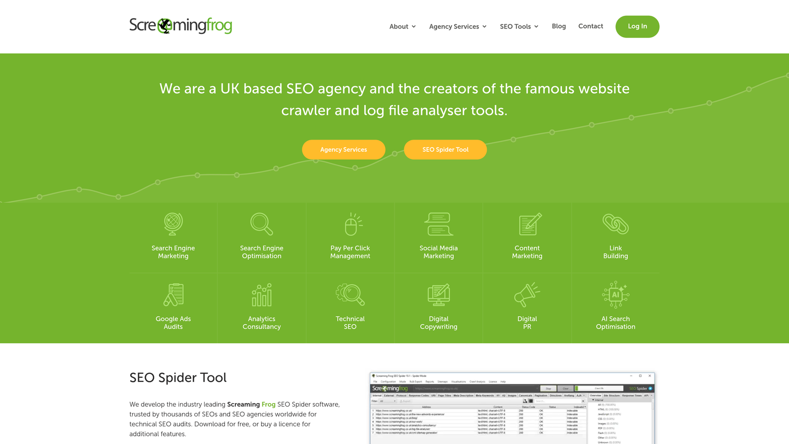 Screenshot of Screaming Frog SEO Spider website