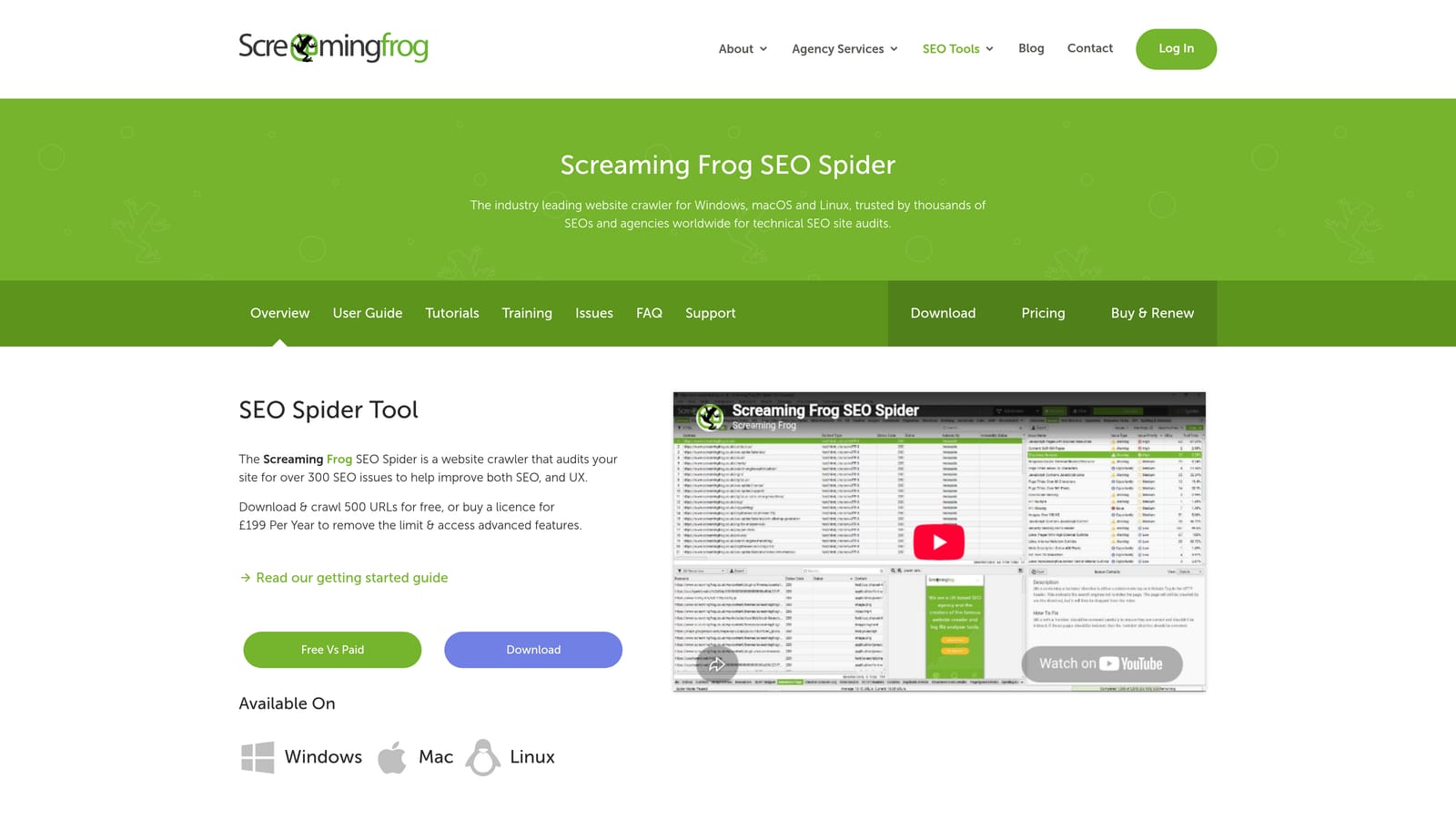 Screenshot of Screaming Frog SEO Spider website