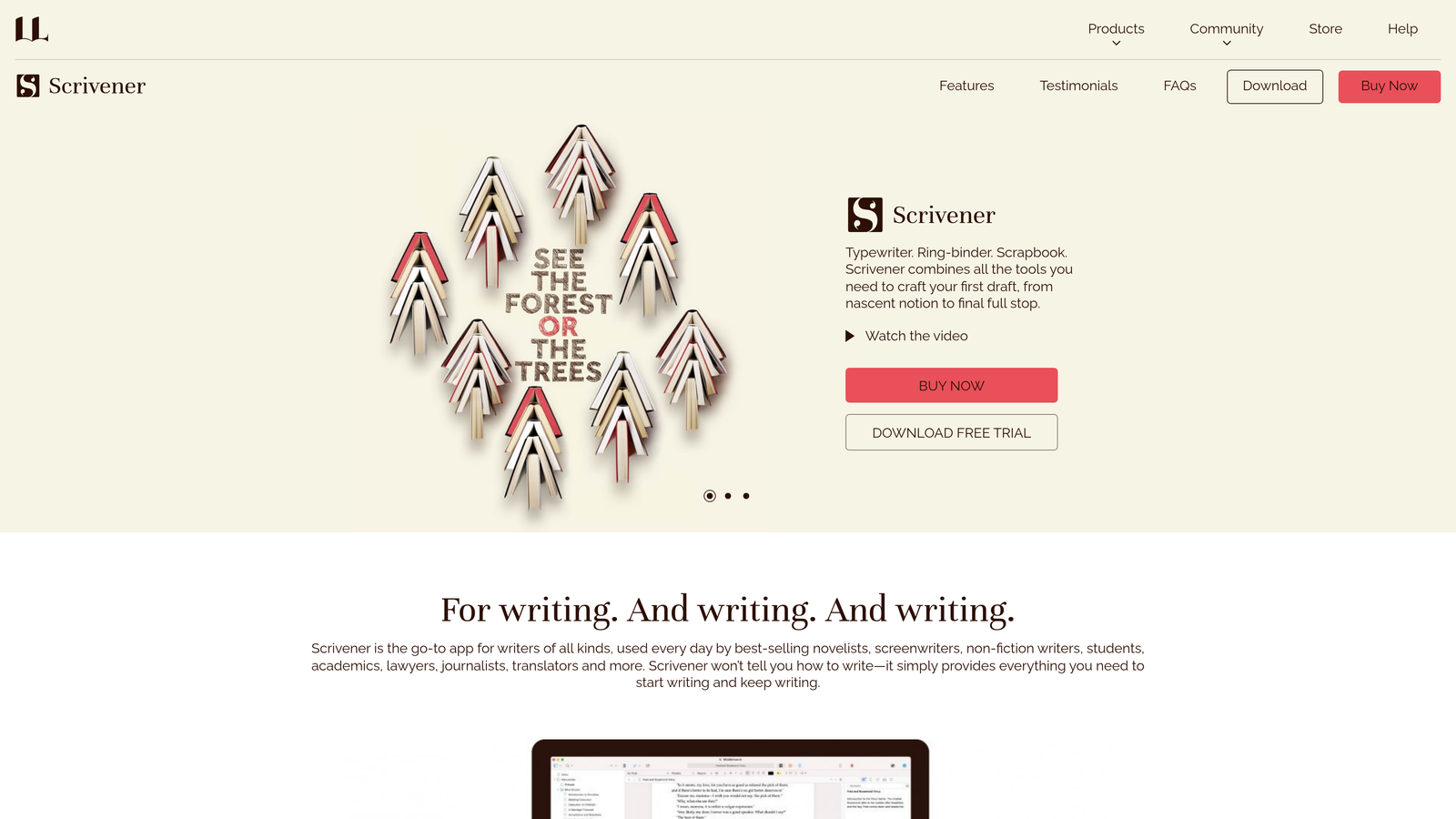 Screenshot of Scrivener website