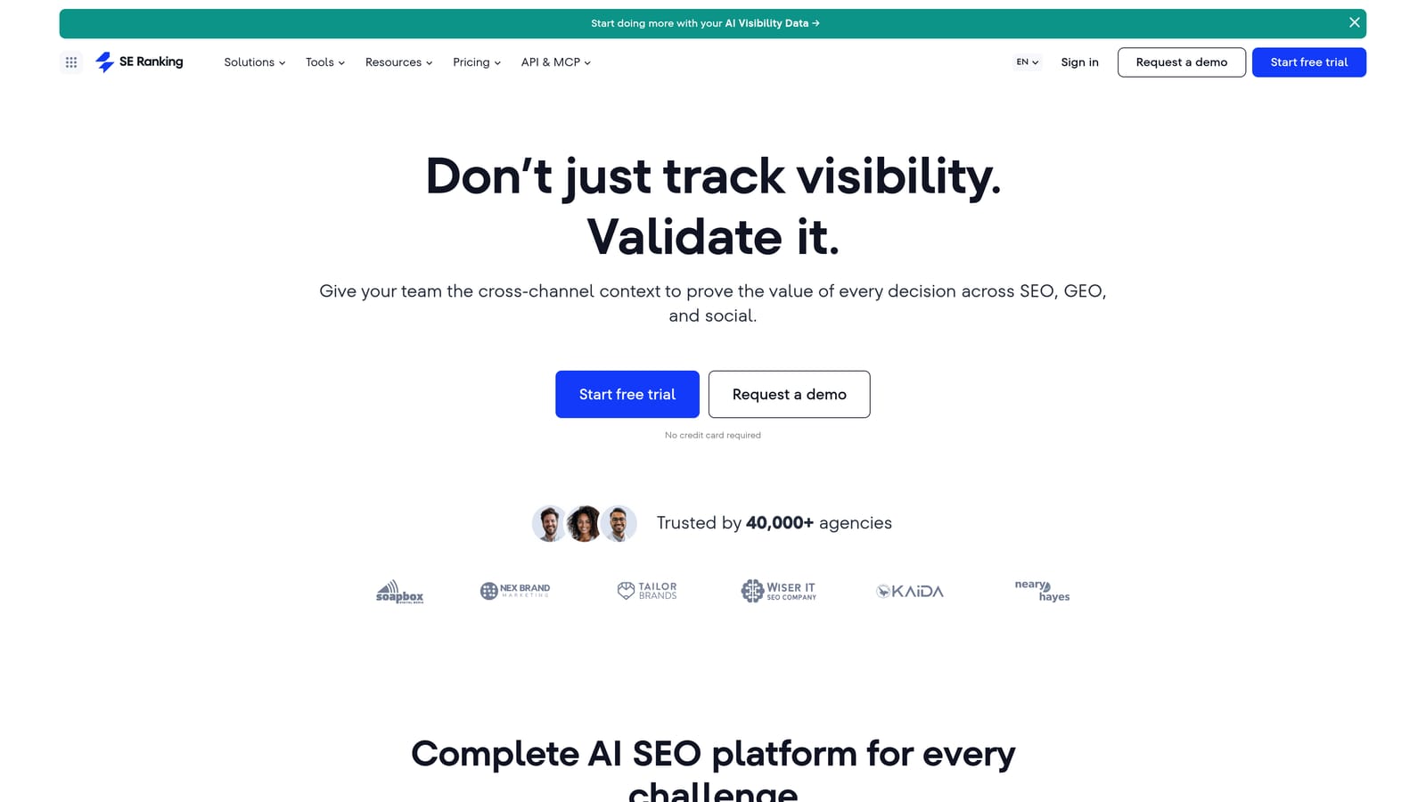 Screenshot of SE Ranking API website