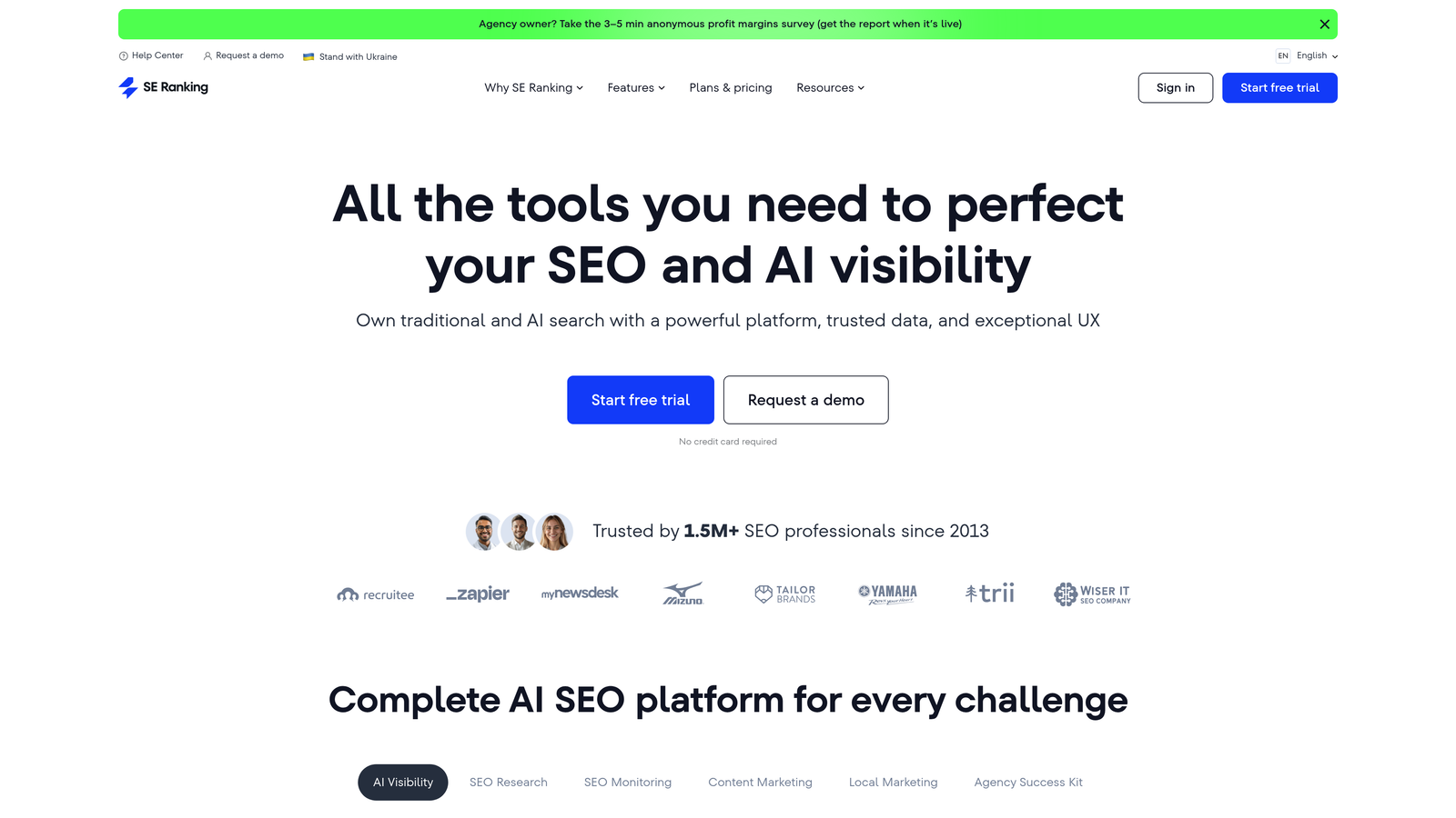 Screenshot of SE Ranking website