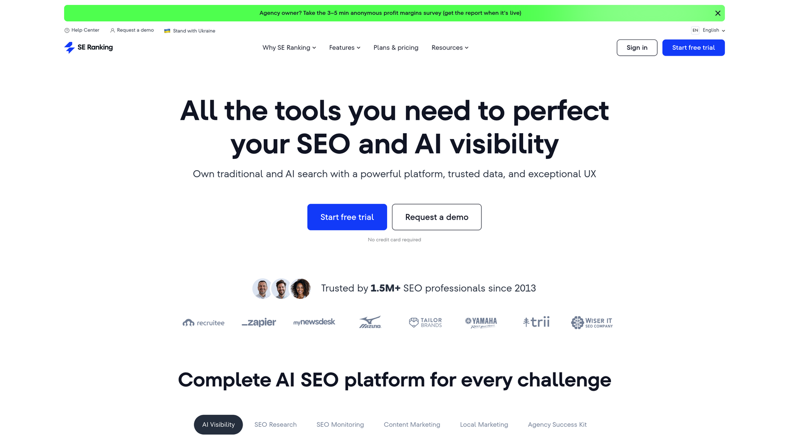 Screenshot of SE Ranking website