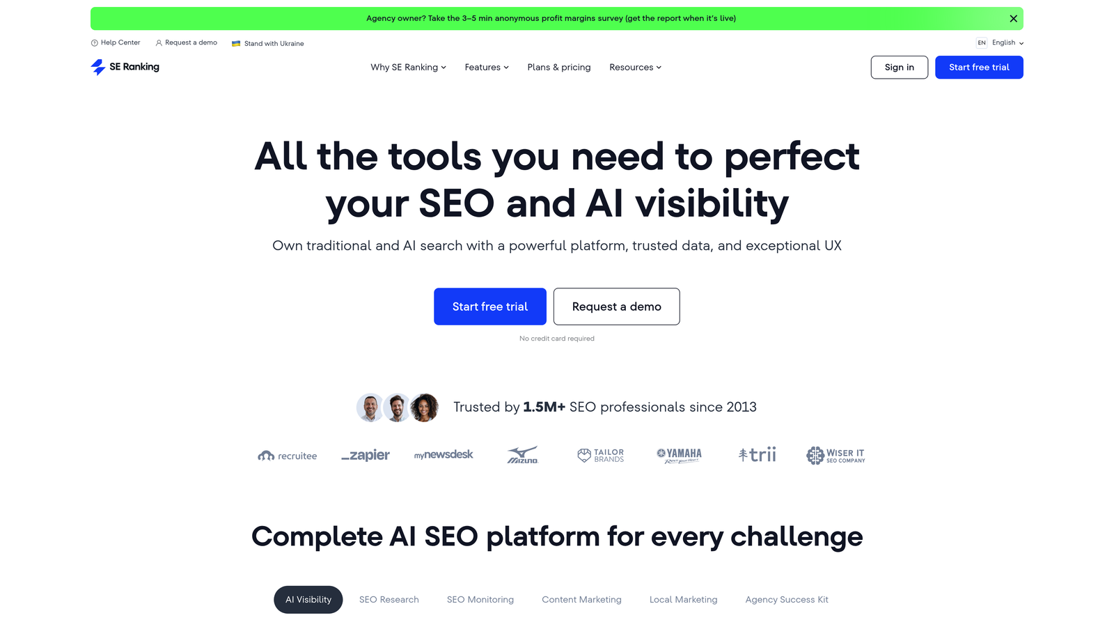 Screenshot of SE Ranking website