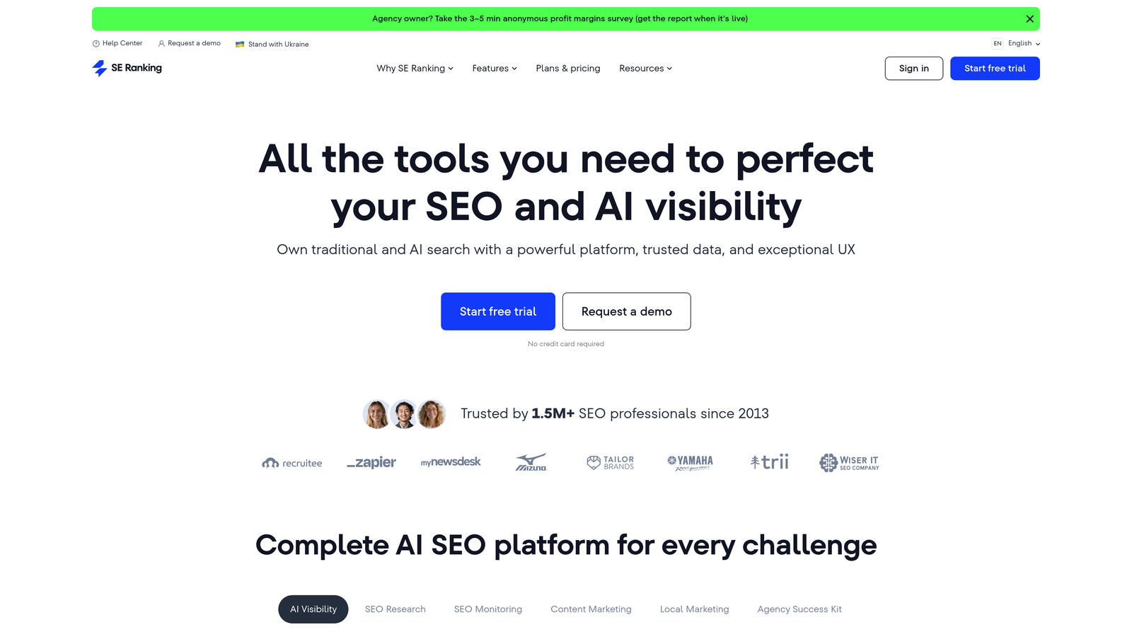 Screenshot of SE Ranking website