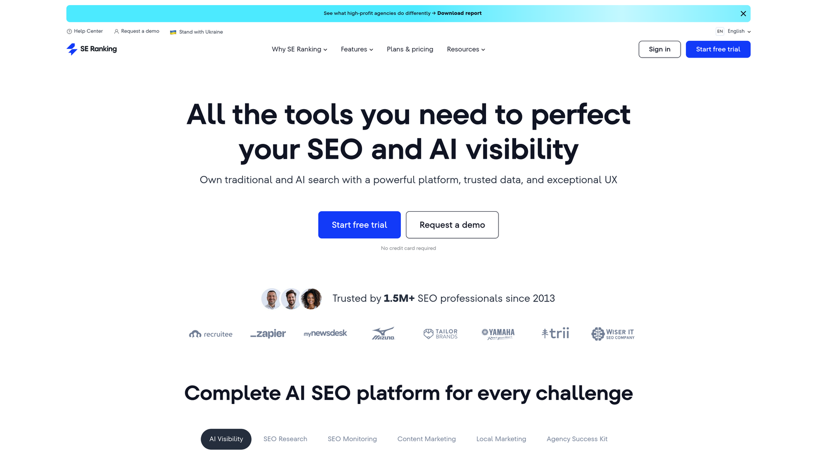 Screenshot of SE Ranking website