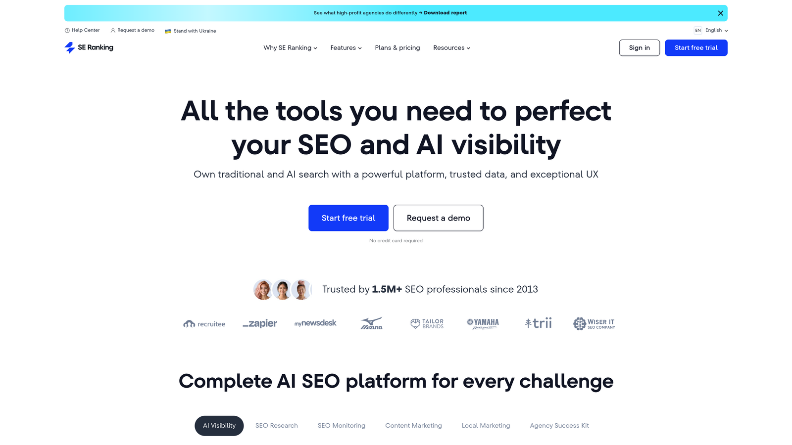 Screenshot of SE Ranking website
