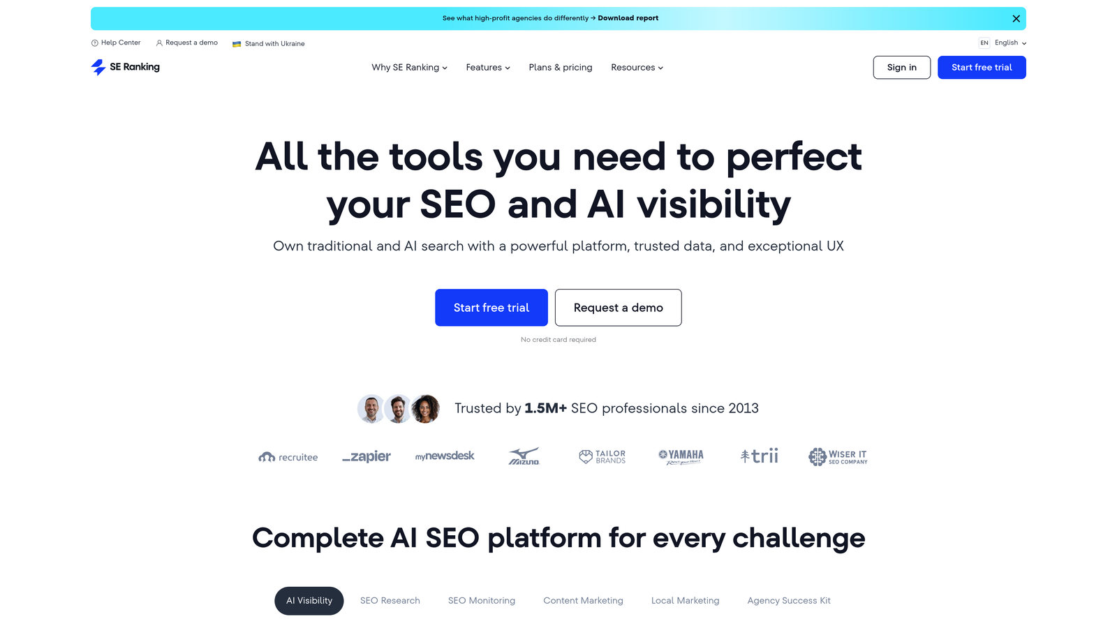 Screenshot of SE Ranking website