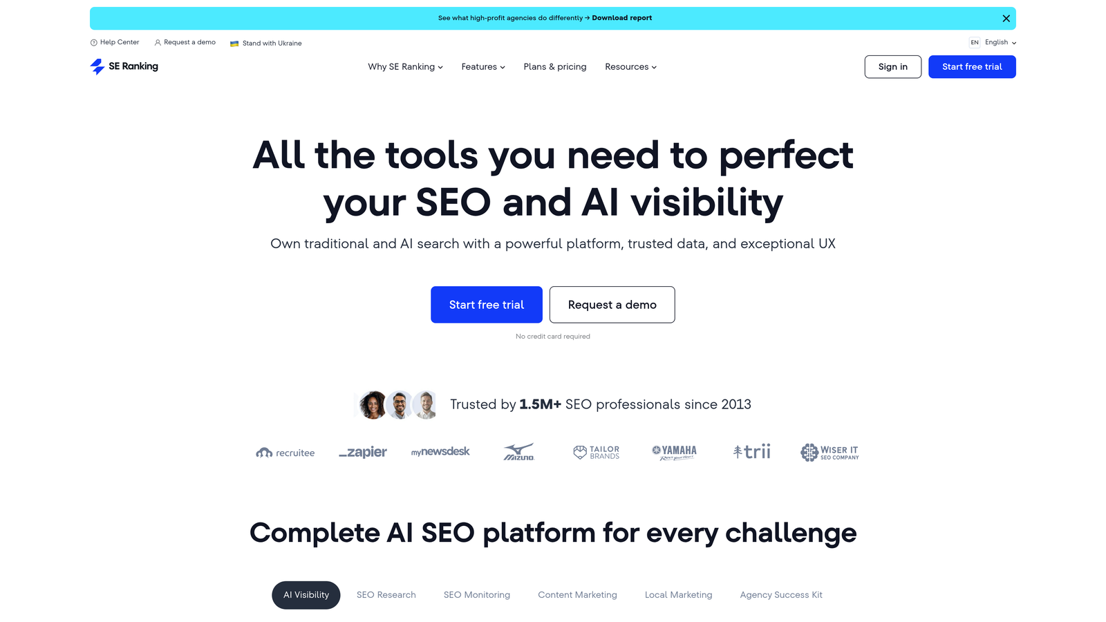 Screenshot of SE Ranking website