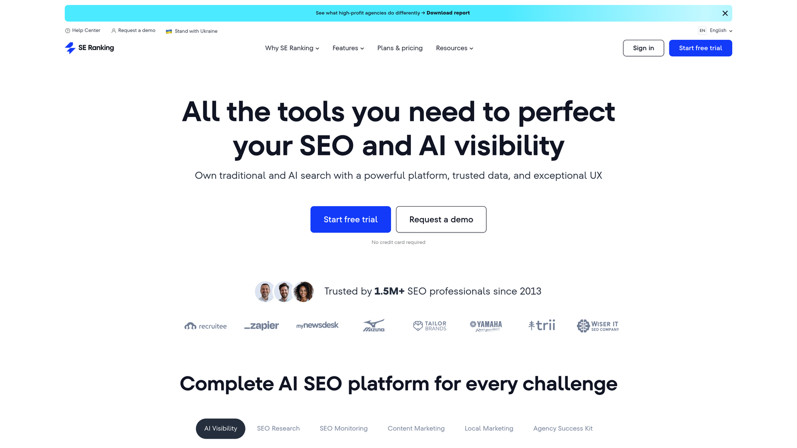 Screenshot of SE Ranking website