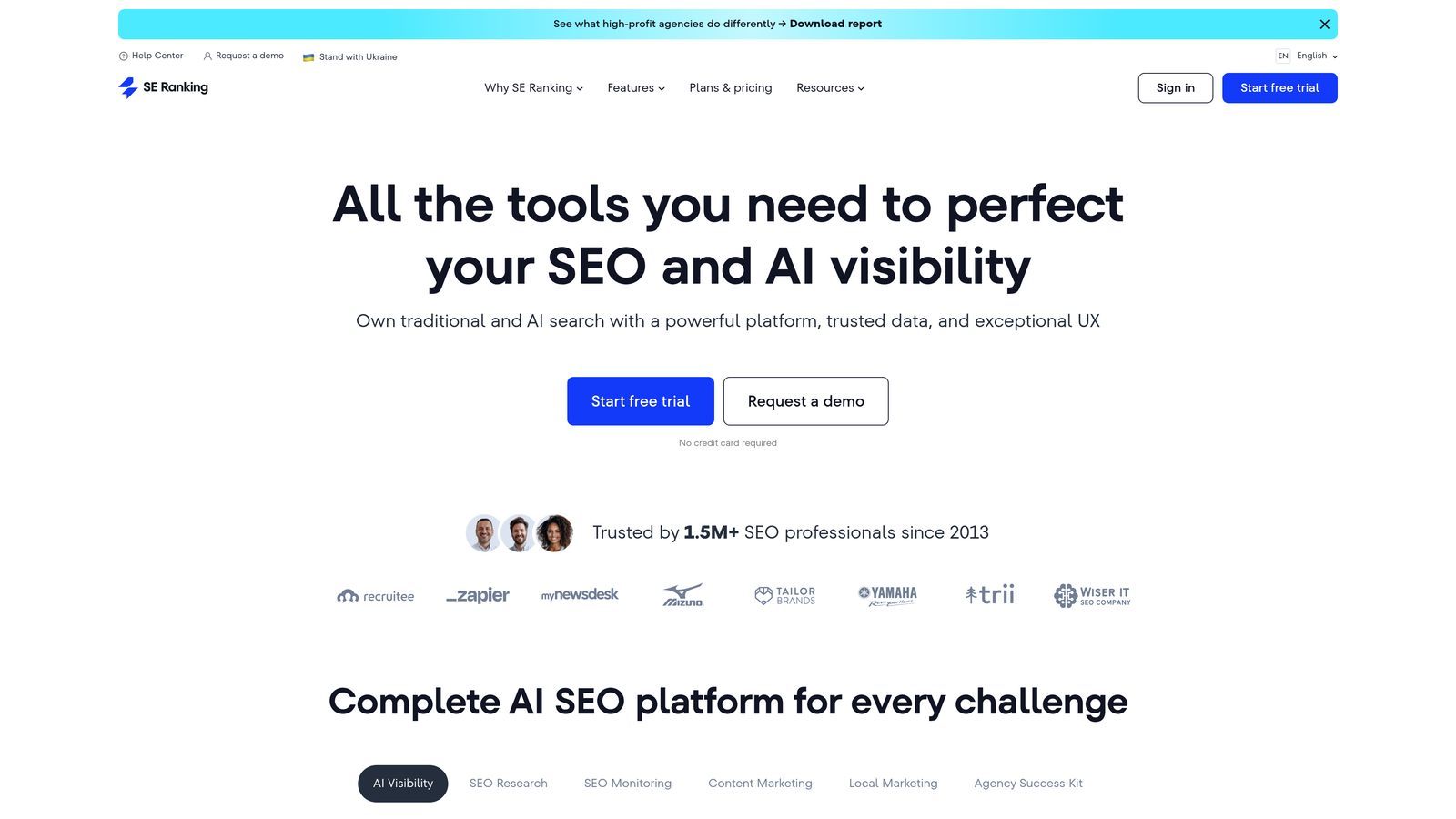 Screenshot of SE Ranking website