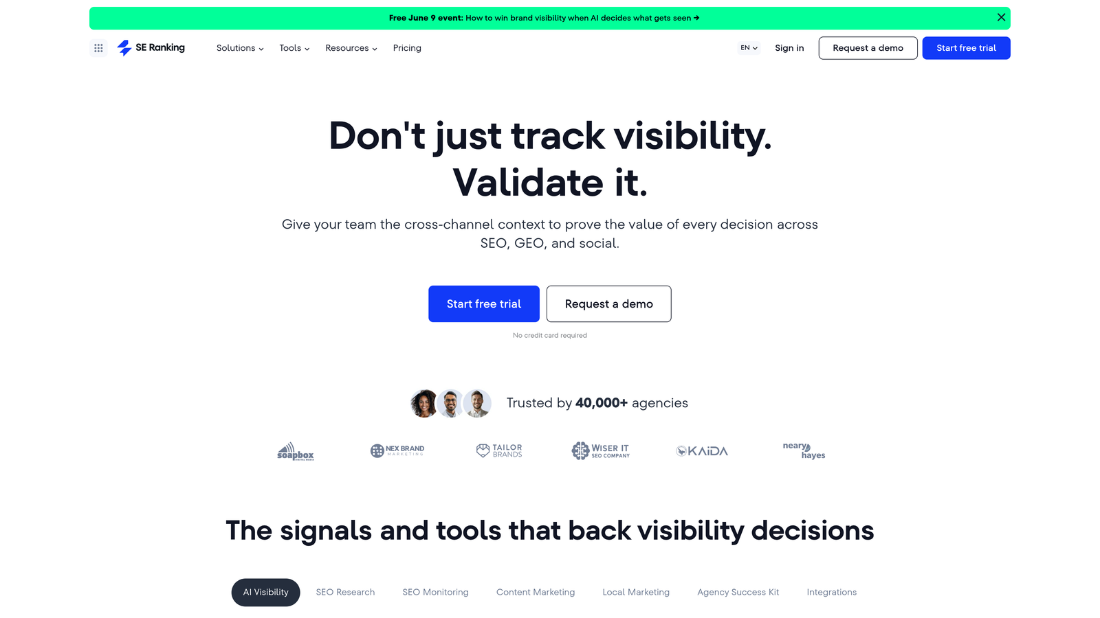 Screenshot of SE Ranking website